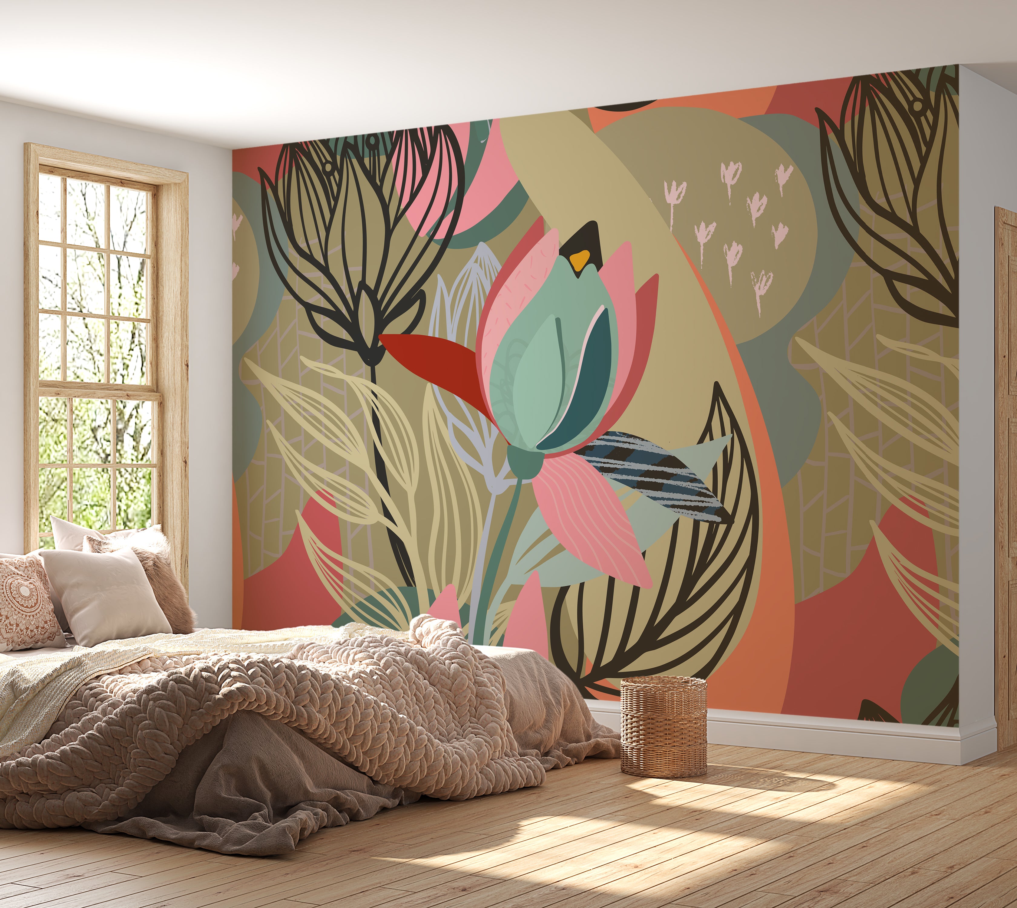 Peel & Stick Floral Wall Mural - Abstract Botanical Lines