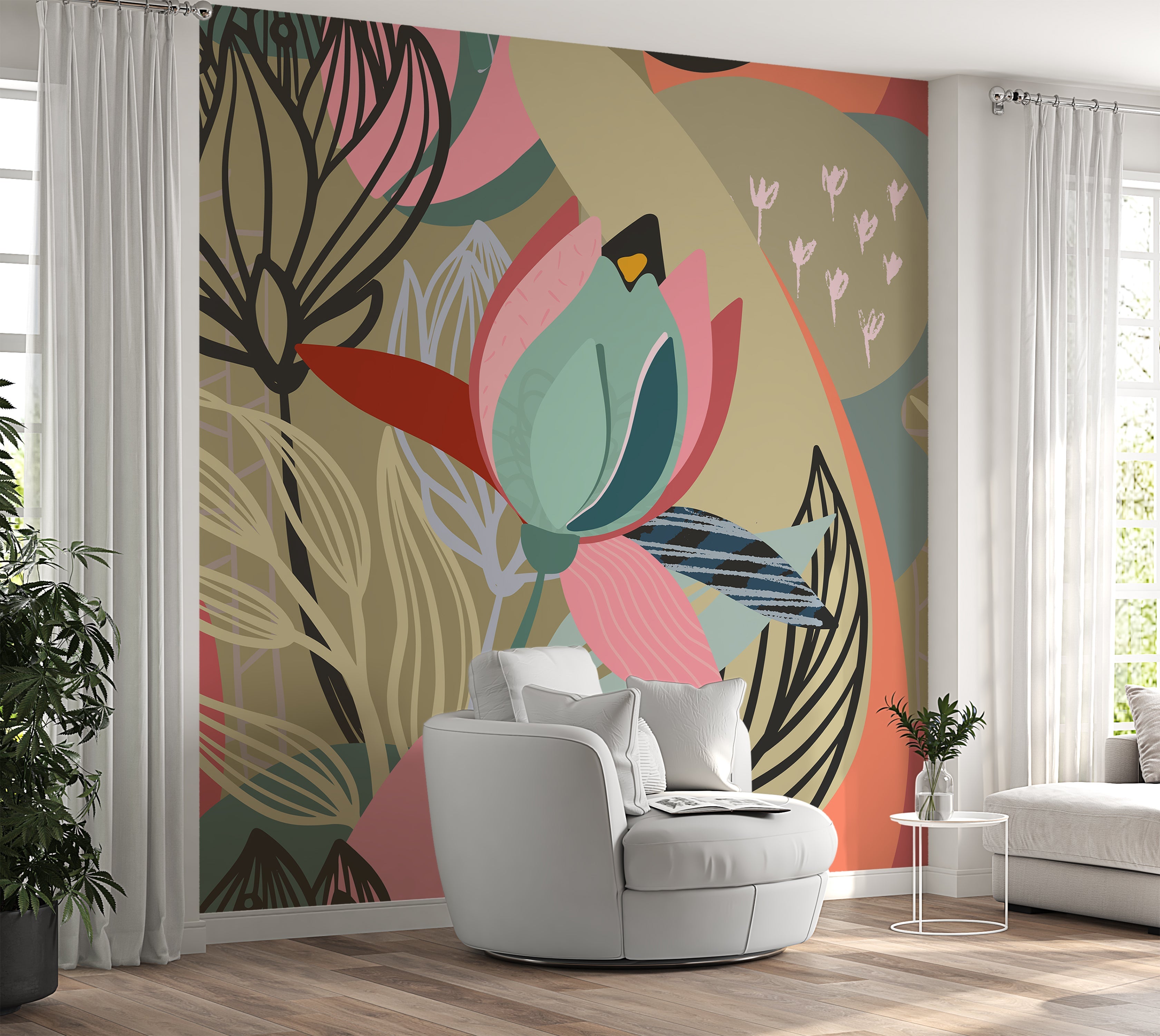 Premium Wallpaper Wall Mural - Abstract Botanical Lines-Tiptophomedecor