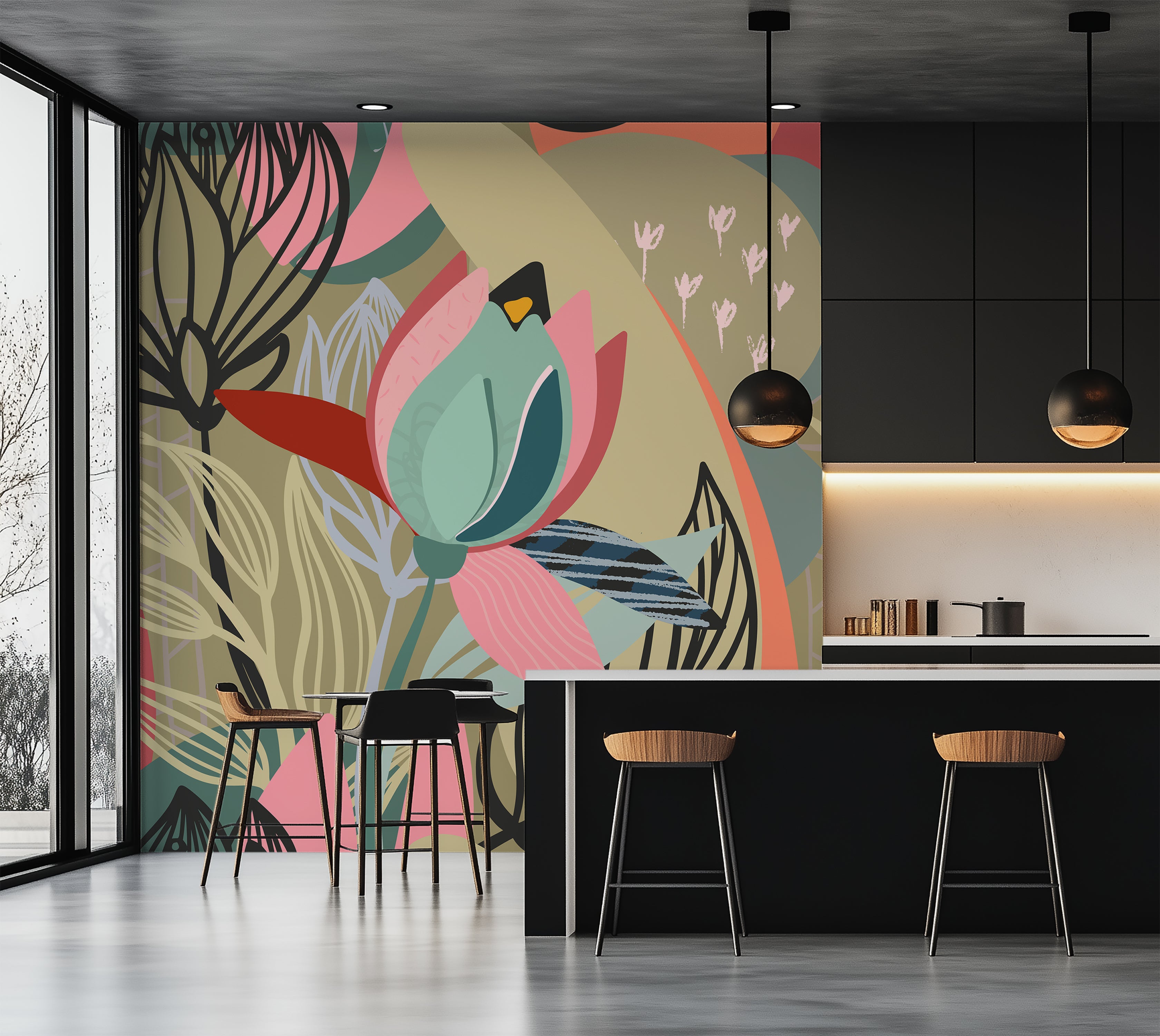 Peel & Stick Floral Wall Mural - Abstract Botanical Lines