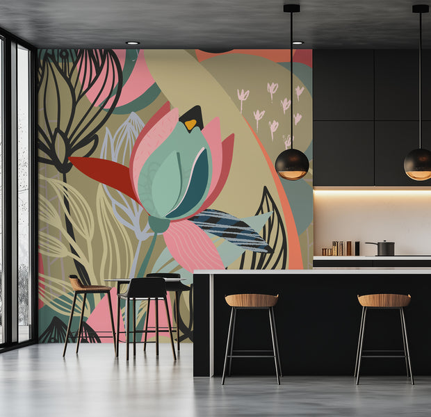 Peel & Stick Floral Wall Mural - Abstract Botanical Lines