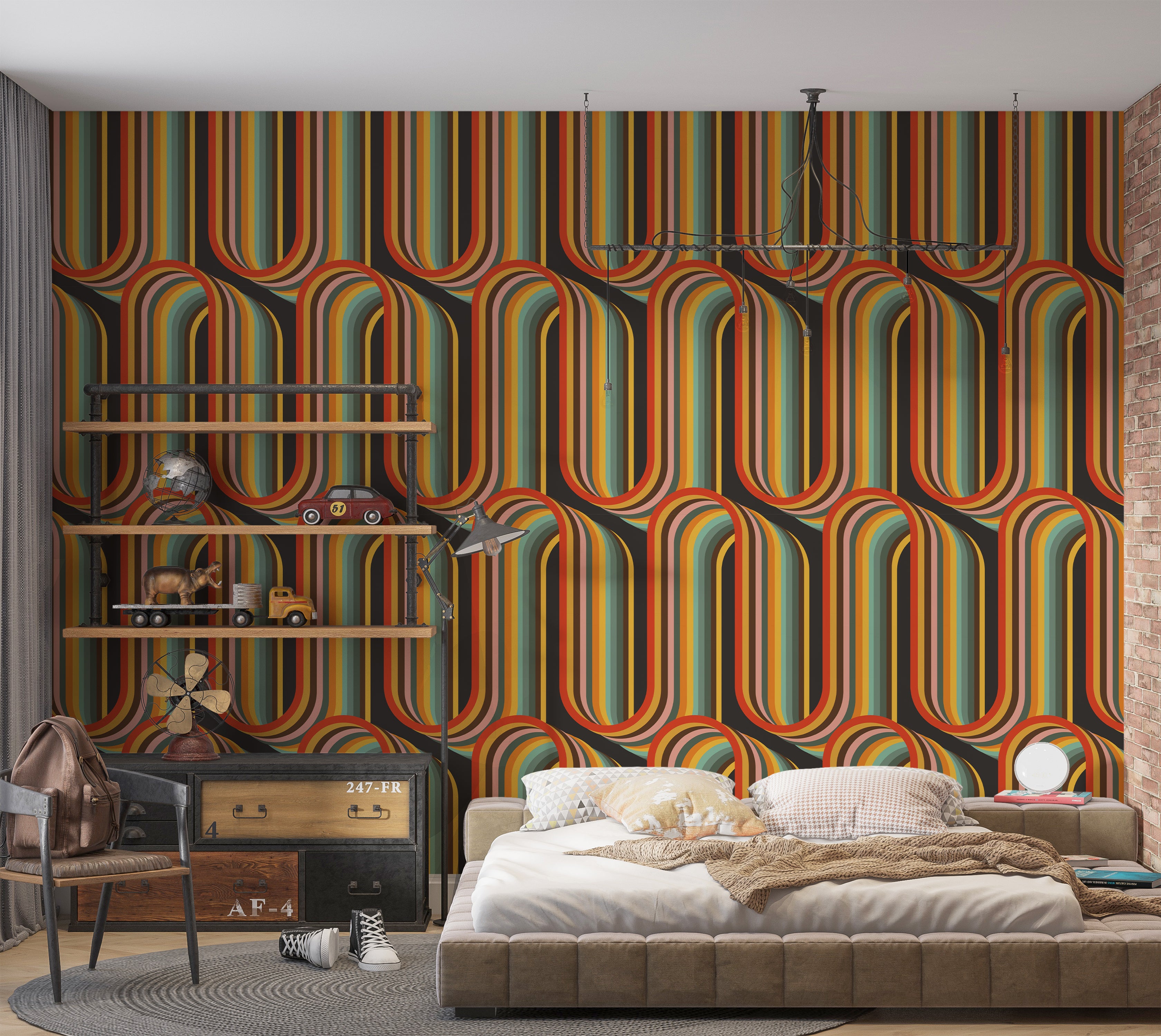 Peel & Stick Wall Mural - Retro Lines 60"Wx60"H