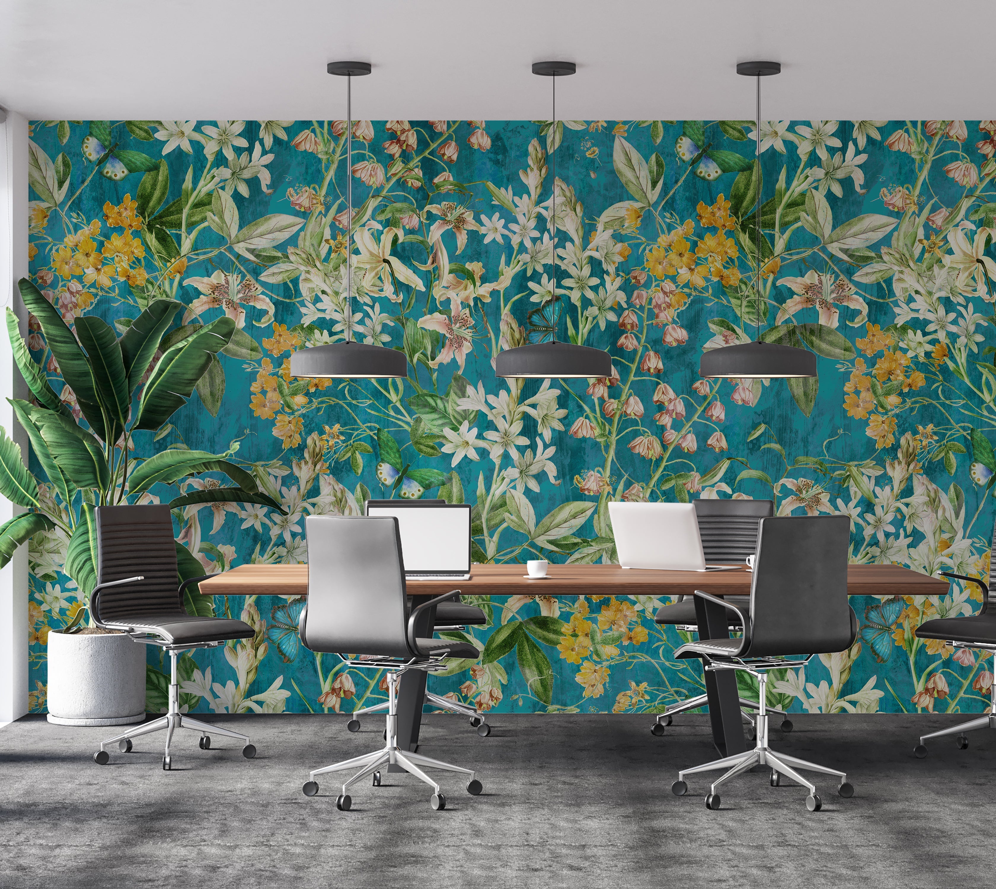 Premium Wallpaper Wall Mural - Spring Garden  Aqua Blue