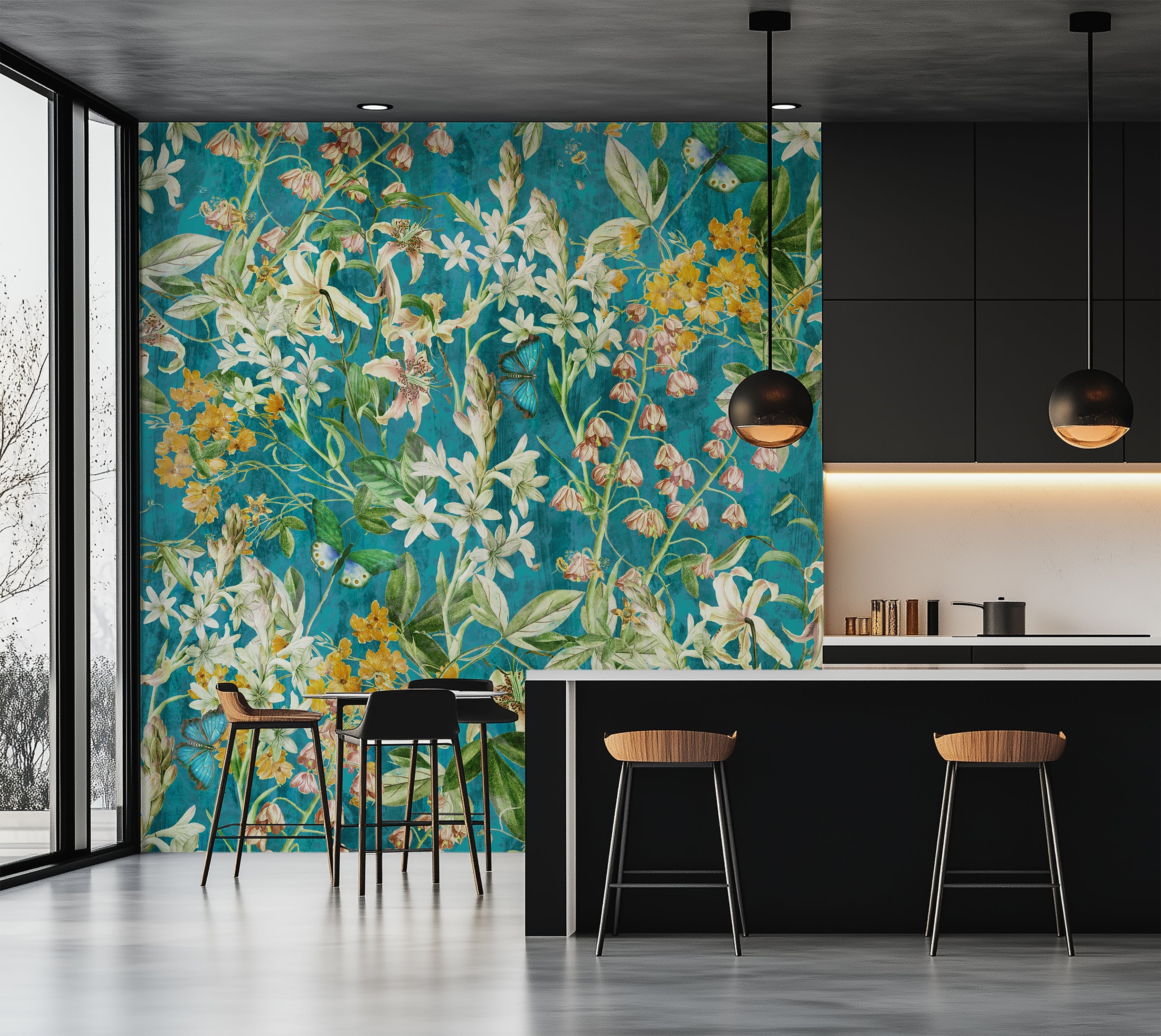 Premium Wallpaper Wall Mural - Spring Garden  Aqua Blue