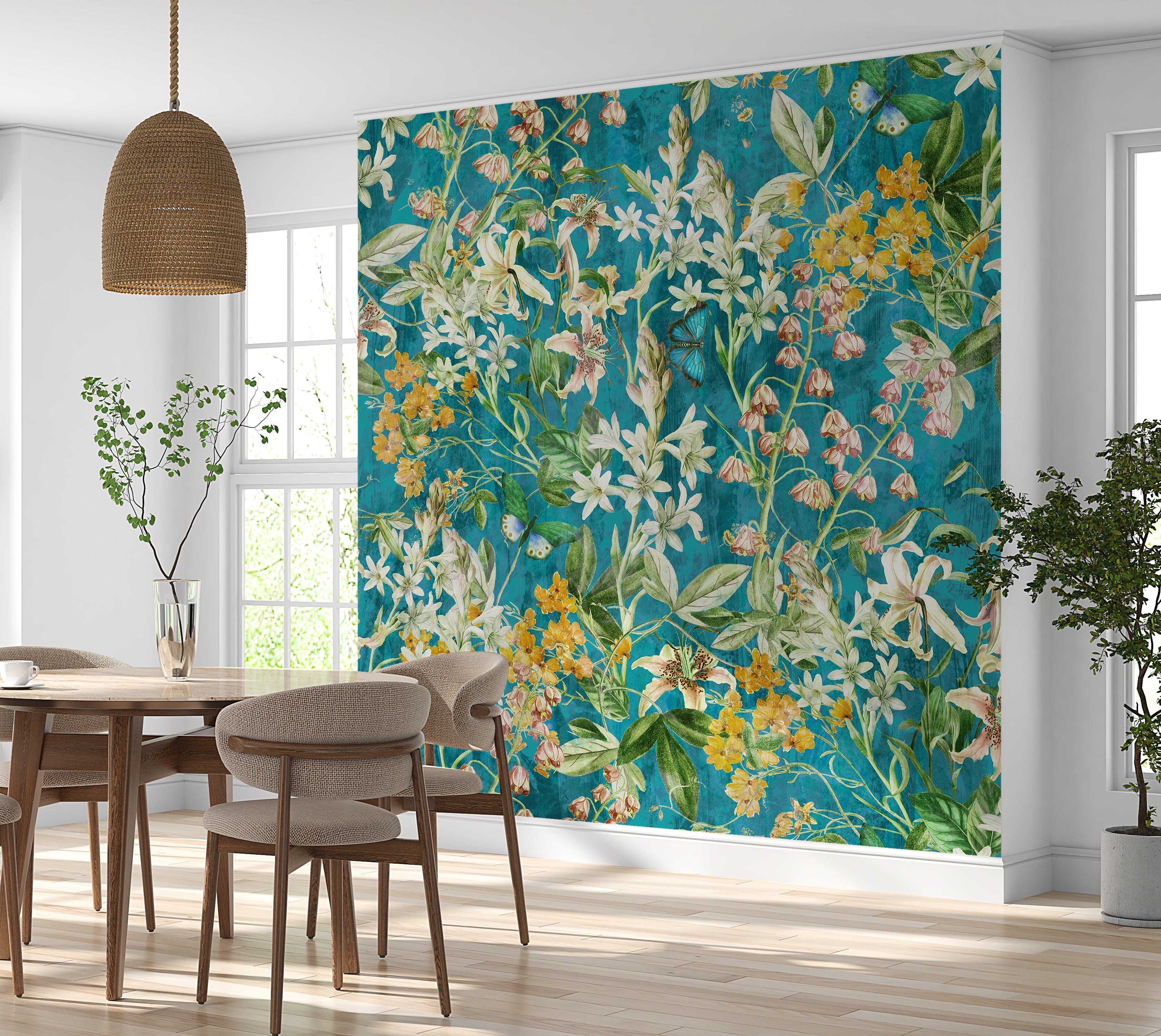 Premium Wallpaper Wall Mural - Spring Garden  Aqua Blue