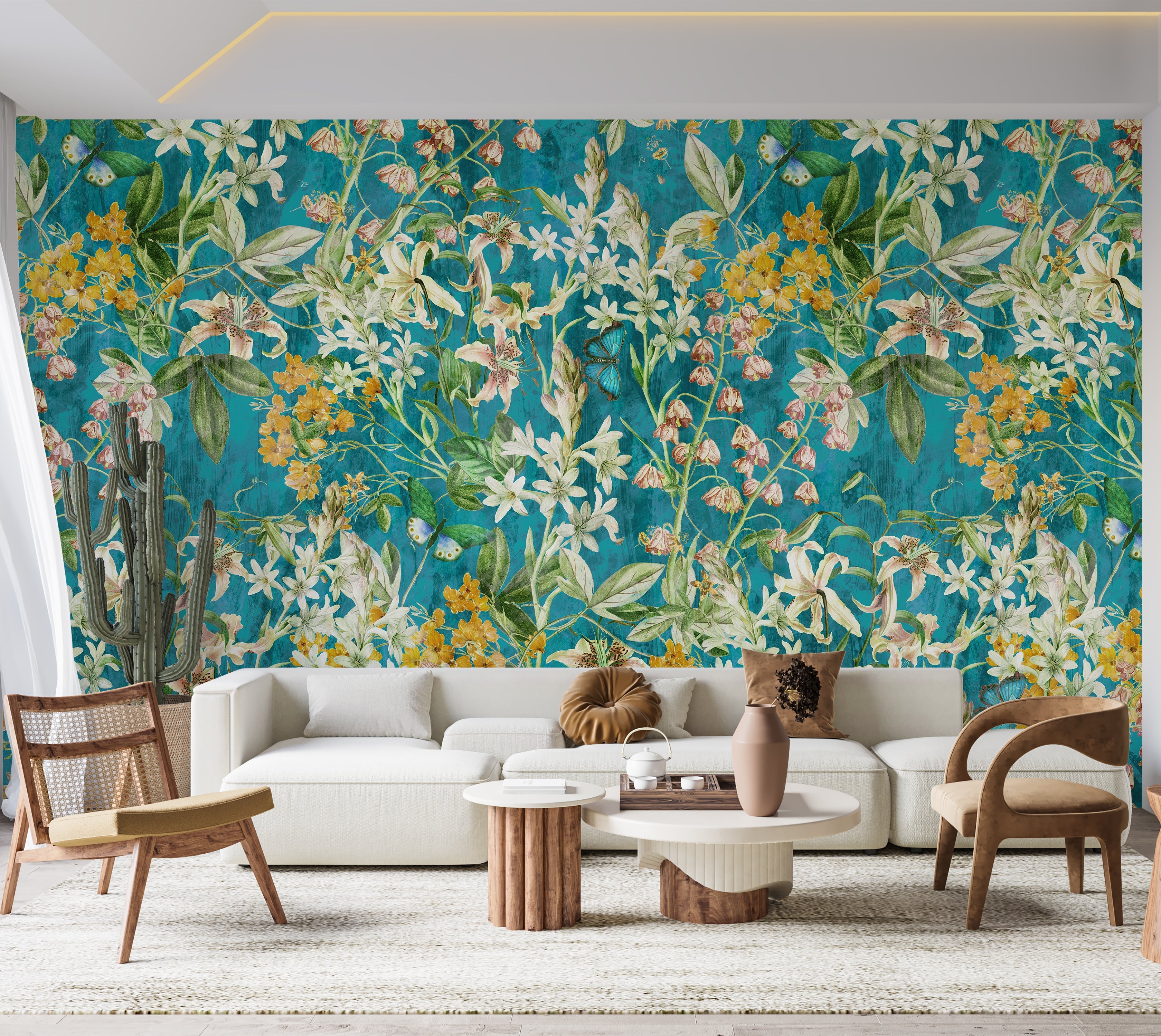 Premium Wallpaper Wall Mural - Spring Garden  Aqua Blue