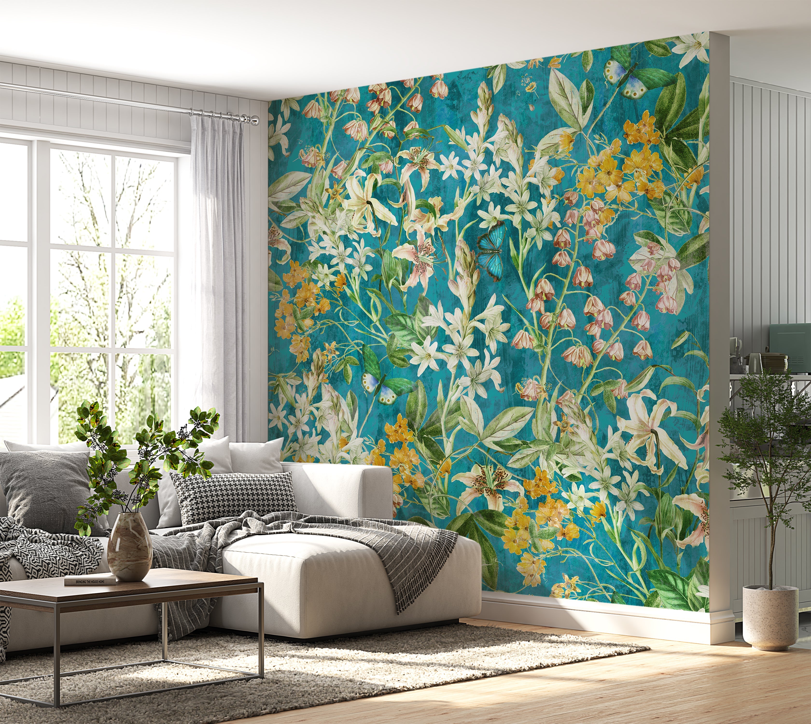 Premium Wallpaper Wall Mural - Spring Garden  Aqua Blue