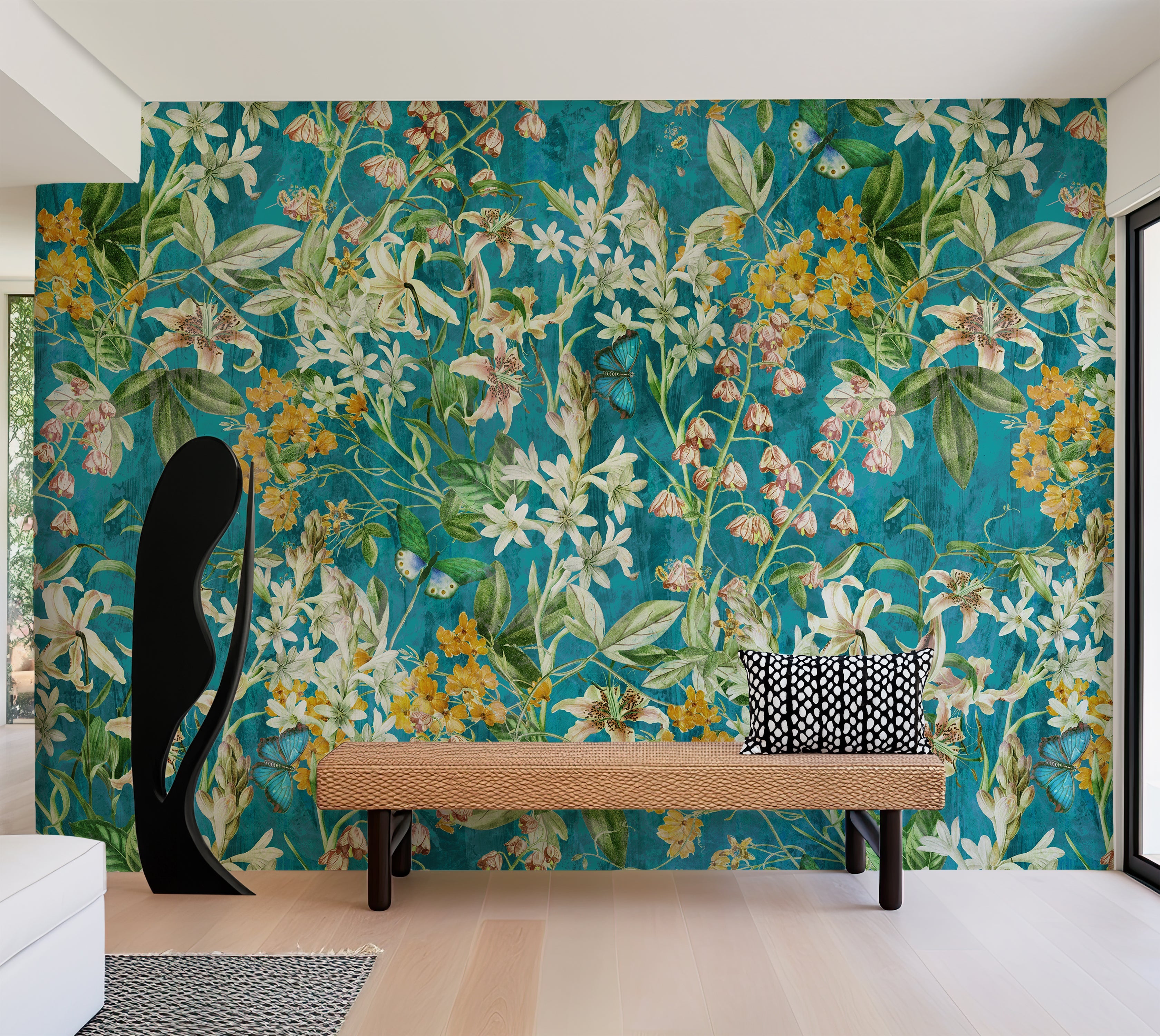 Premium Wallpaper Wall Mural - Spring Garden  Aqua Blue