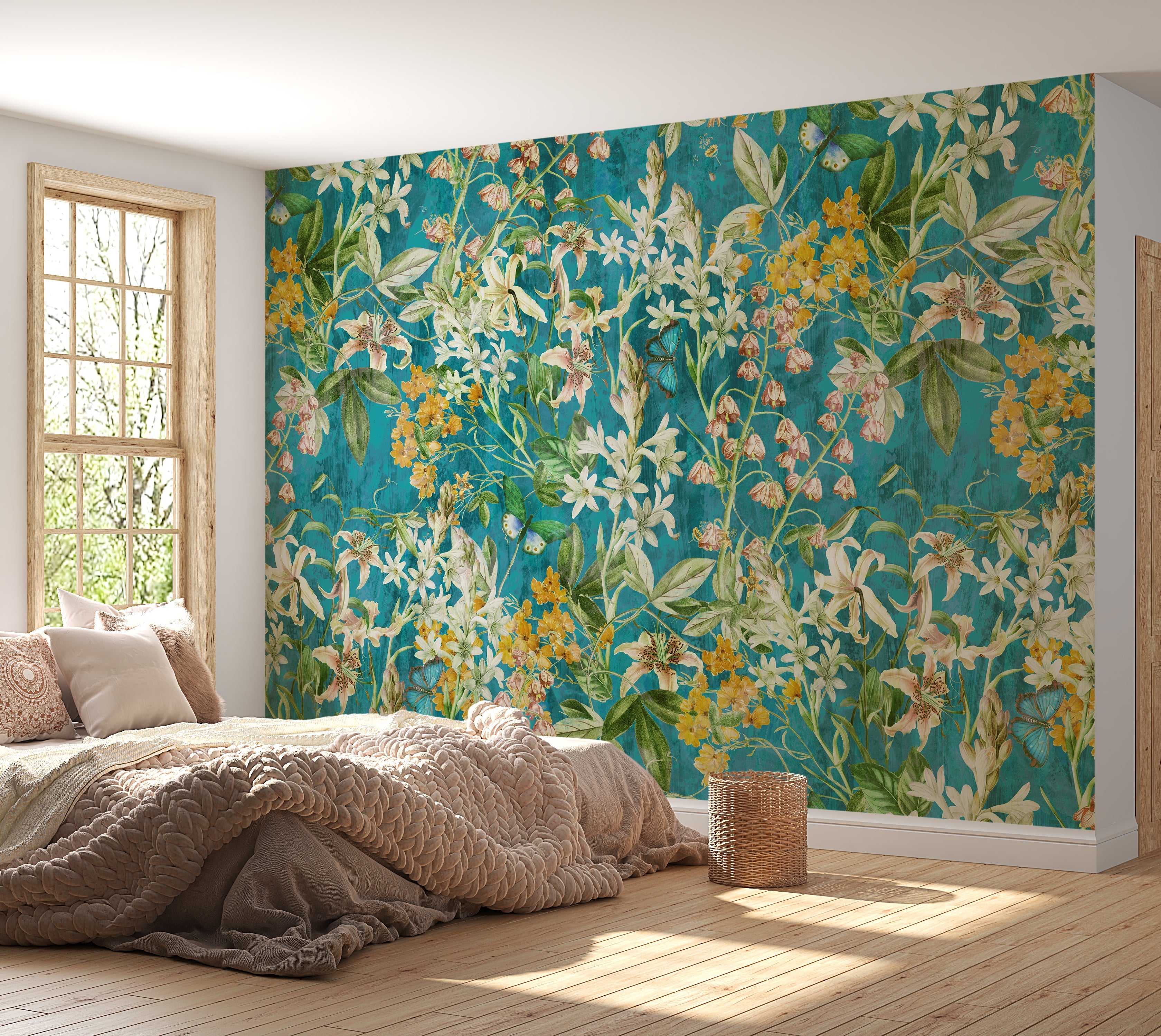 Premium Wallpaper Wall Mural - Spring Garden  Aqua Blue