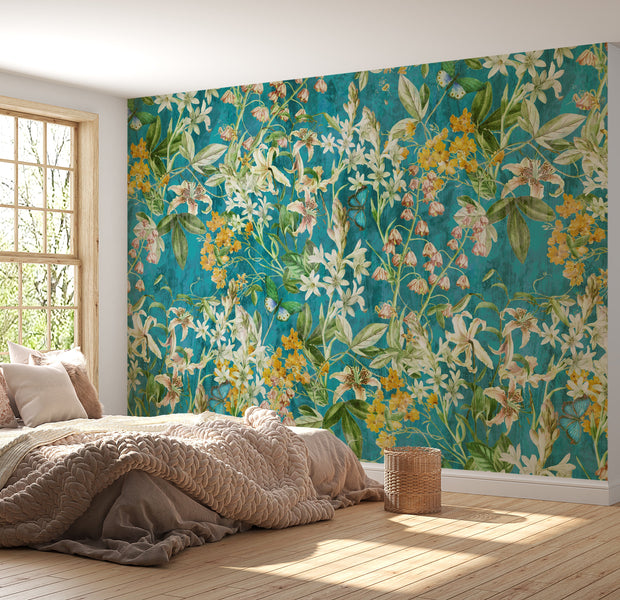 Premium Wallpaper Wall Mural - Spring Garden Aqua Blue-Tiptophomedecor
