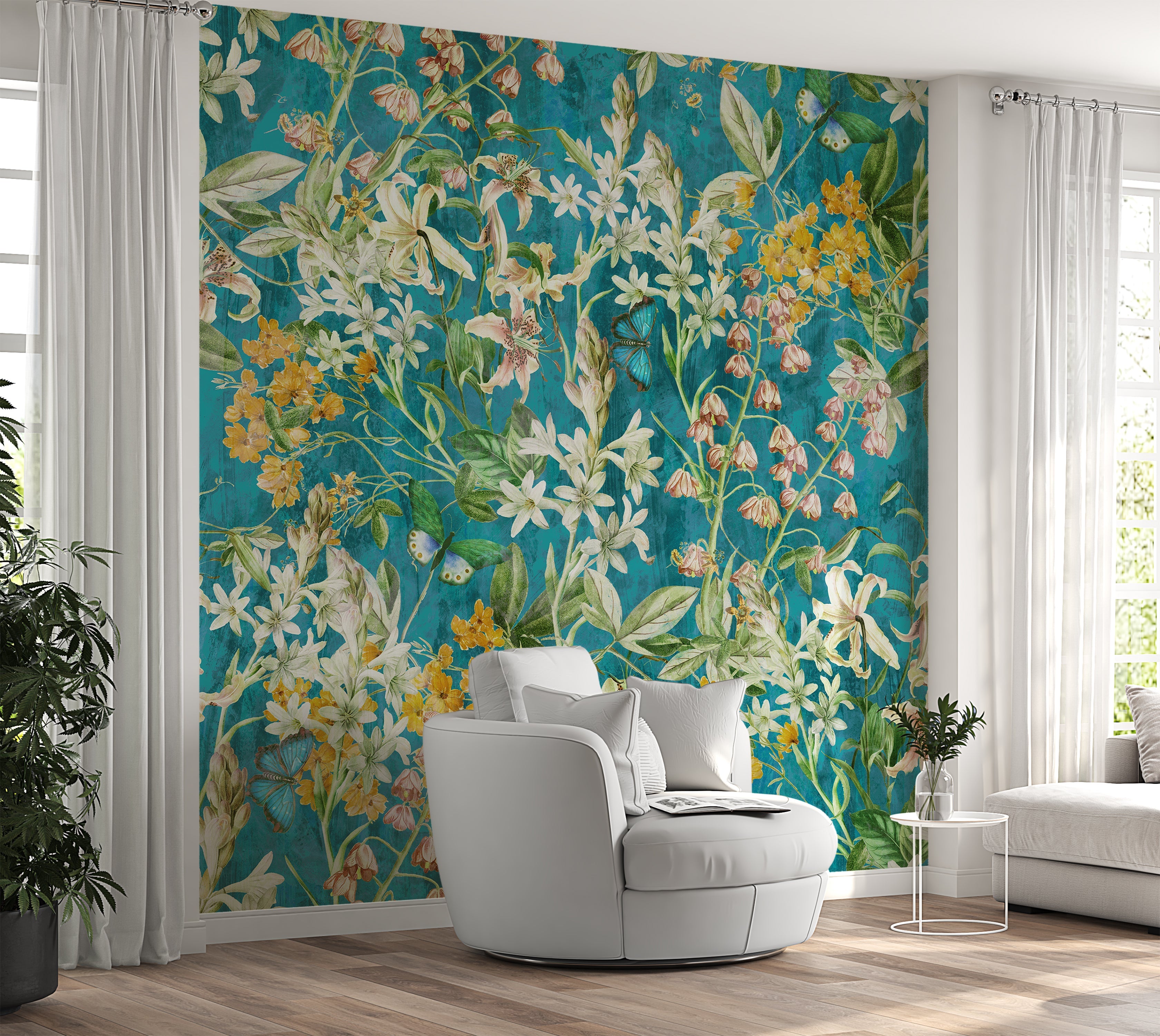 Premium Wallpaper Wall Mural - Spring Garden  Aqua Blue