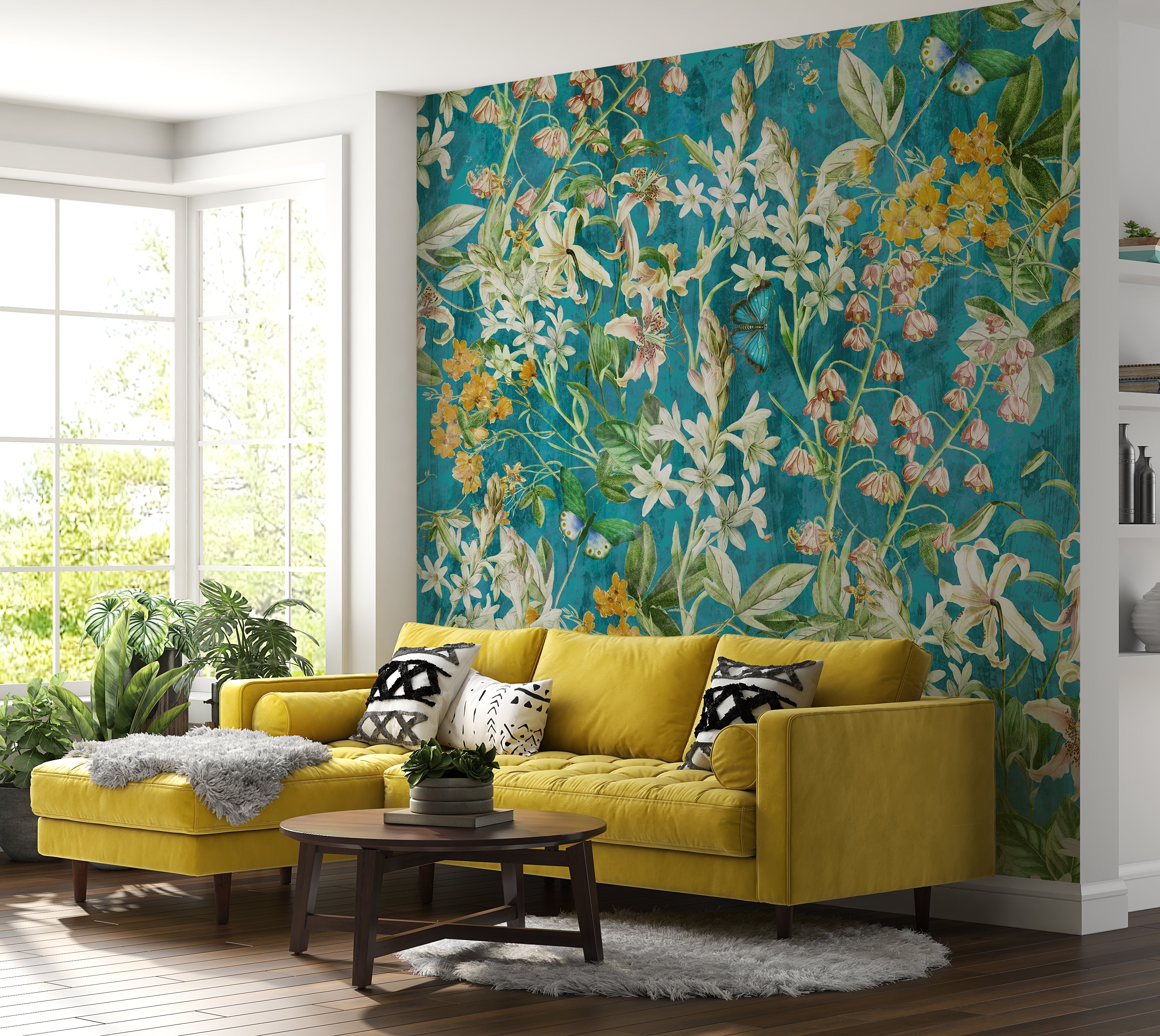 Premium Wallpaper Wall Mural - Spring Garden  Aqua Blue