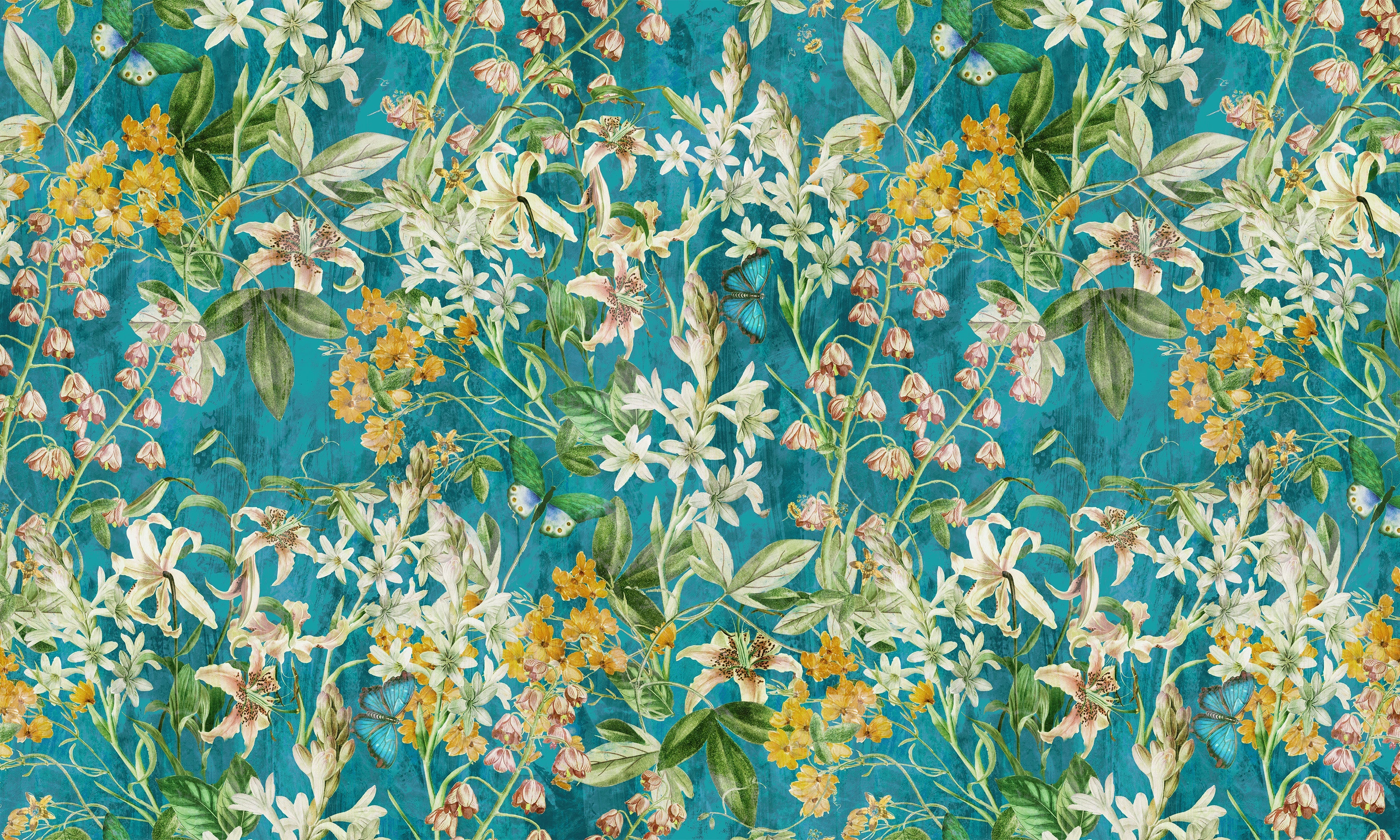 Premium Wallpaper Wall Mural - Spring Garden  Aqua Blue