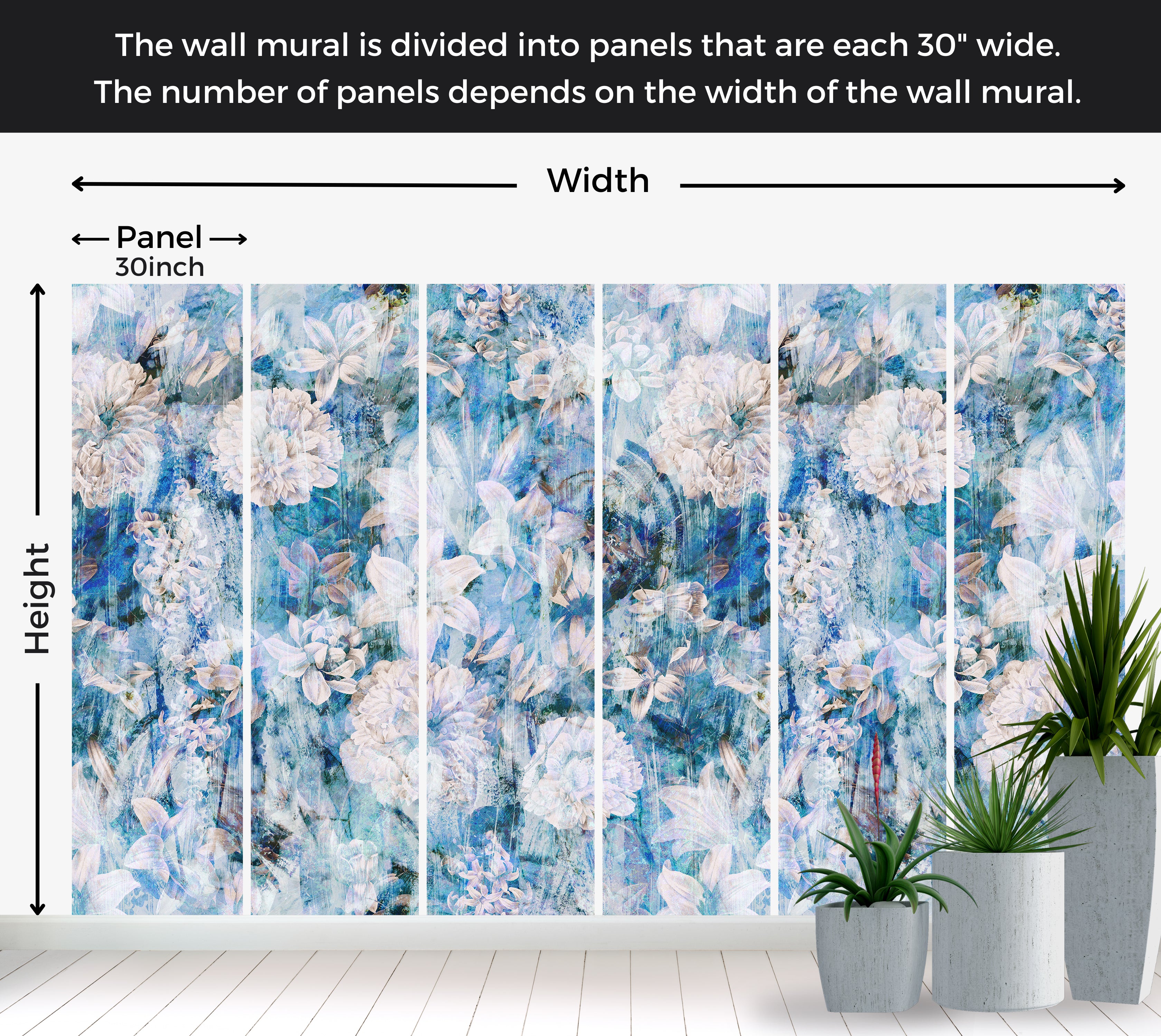 Peel & Stick Wall Mural - Fresh Vintage Blue Garden 60"Wx60"H