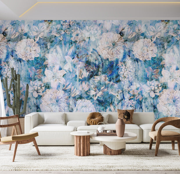 Premium Wallpaper Wall Mural - Fresh Vintage Blue Garden-Tiptophomedecor