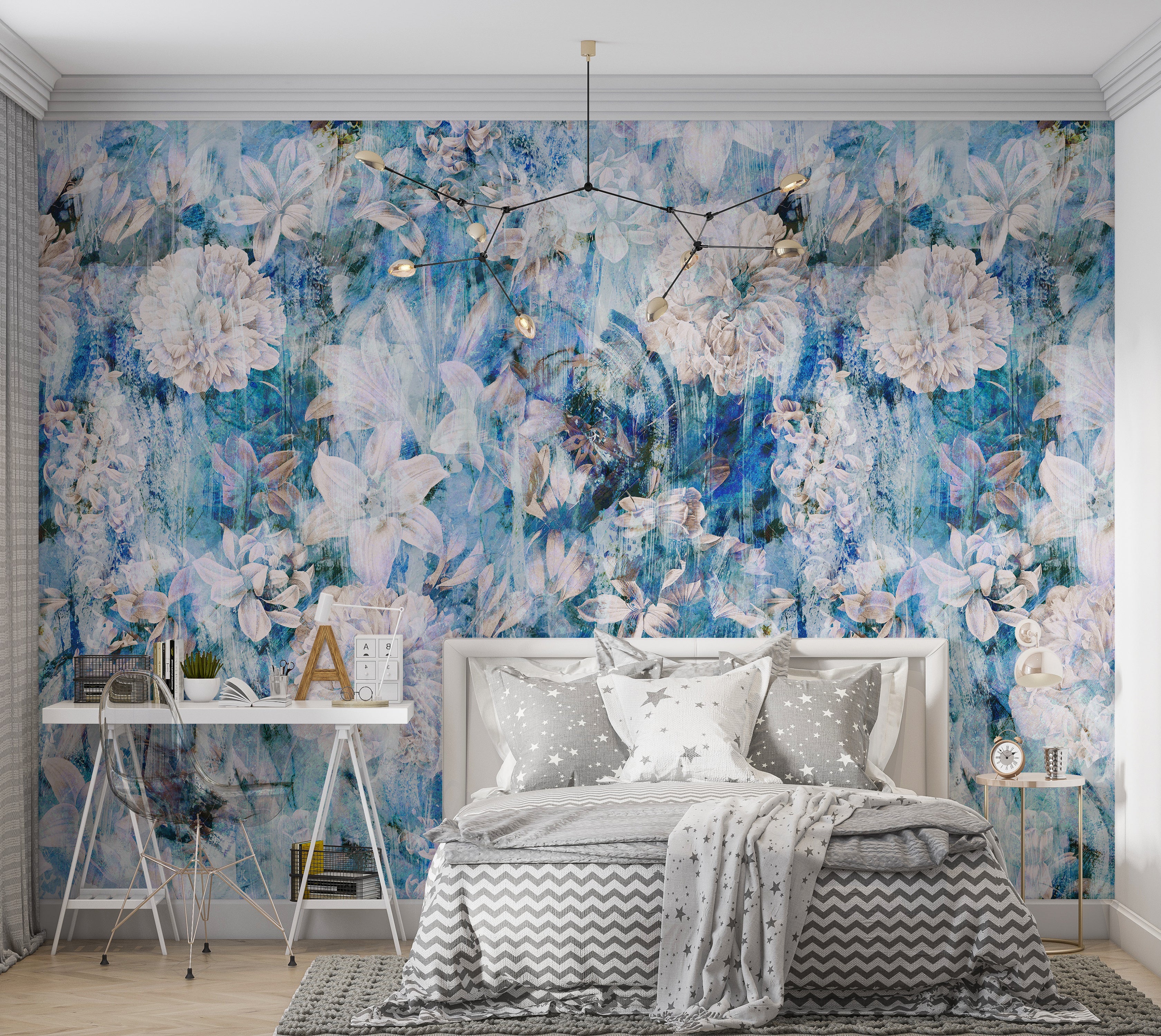 Peel & Stick Wall Mural - Fresh Vintage Blue Garden 60"Wx60"H