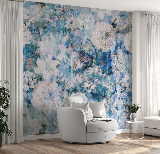 Peel & Stick Wall Mural - Fresh Vintage Blue Garden 60"Wx60"H