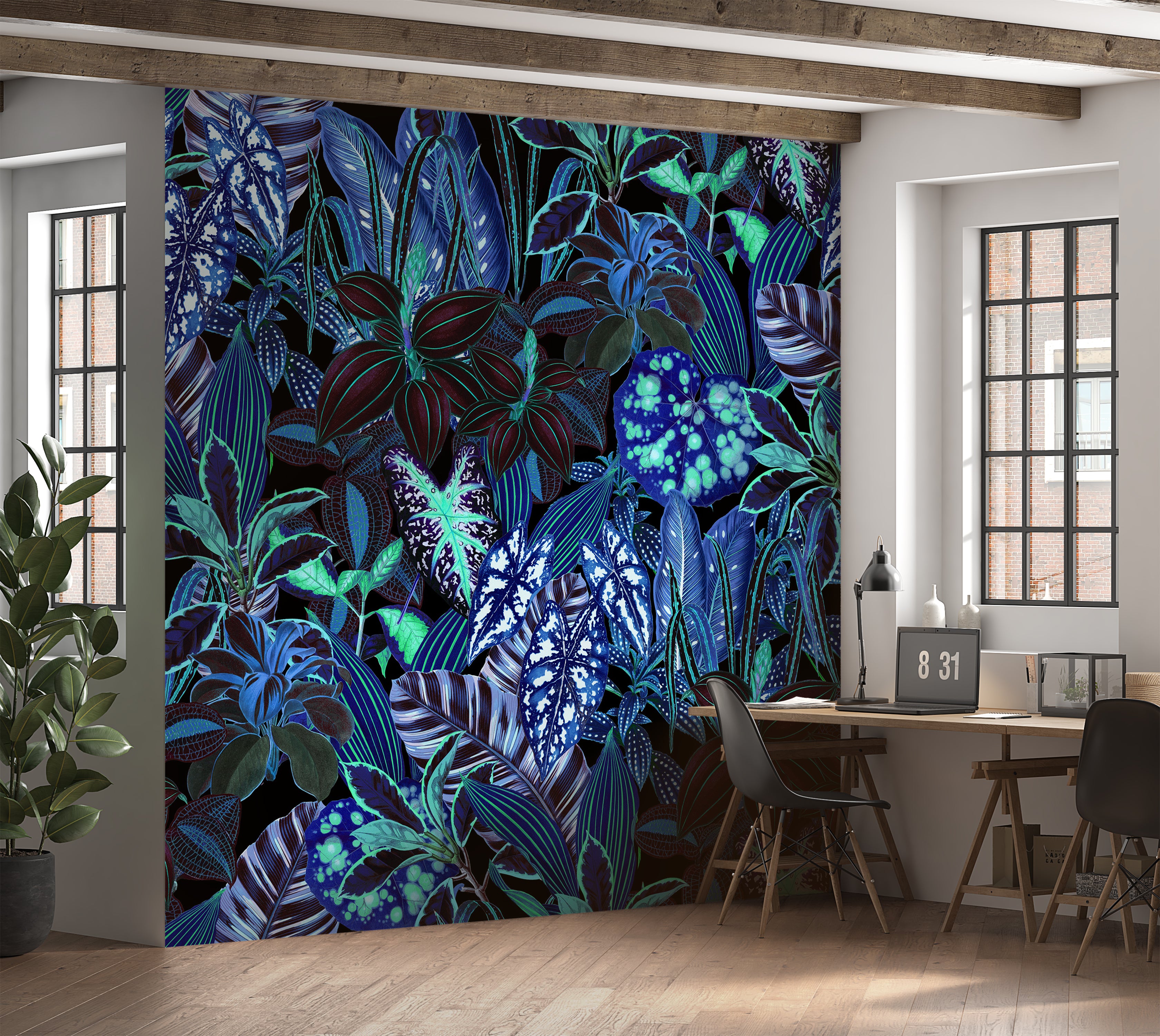 Peel & Stick Wall Mural - Night Blue Garden 60"Wx60"H