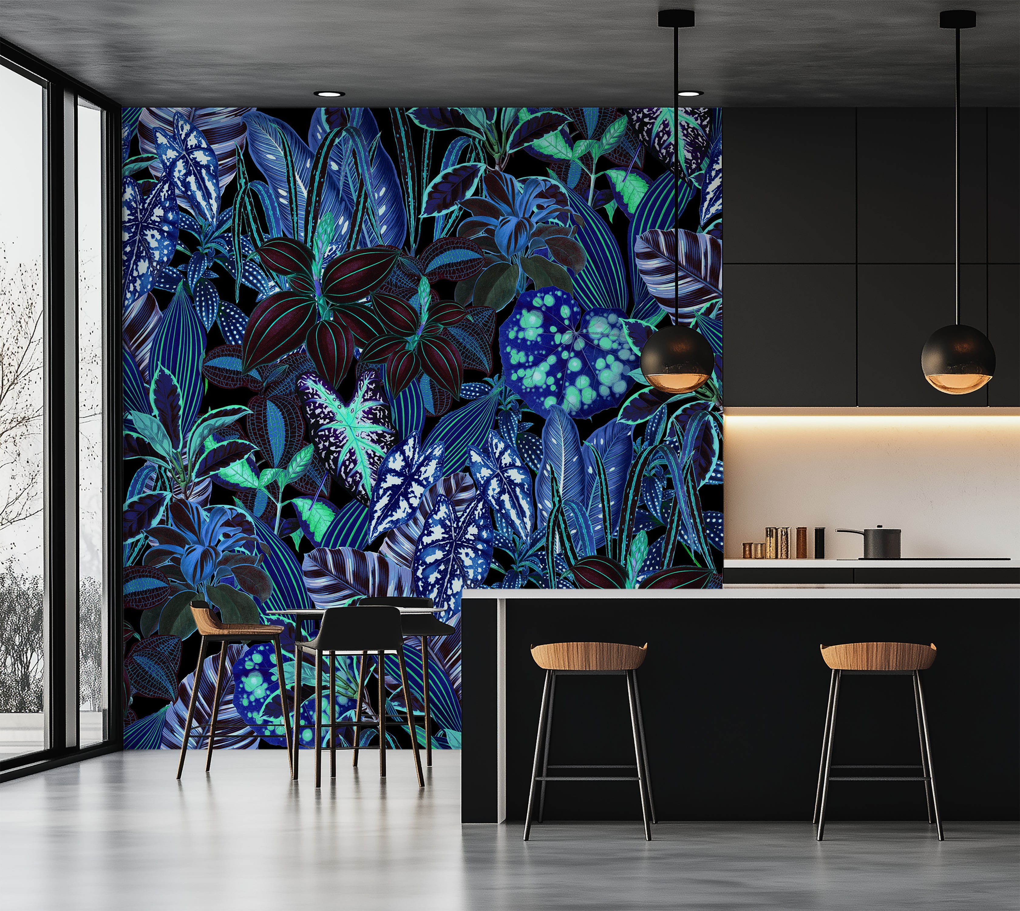 Peel & Stick Wall Mural - Night Blue Garden 60"Wx60"H