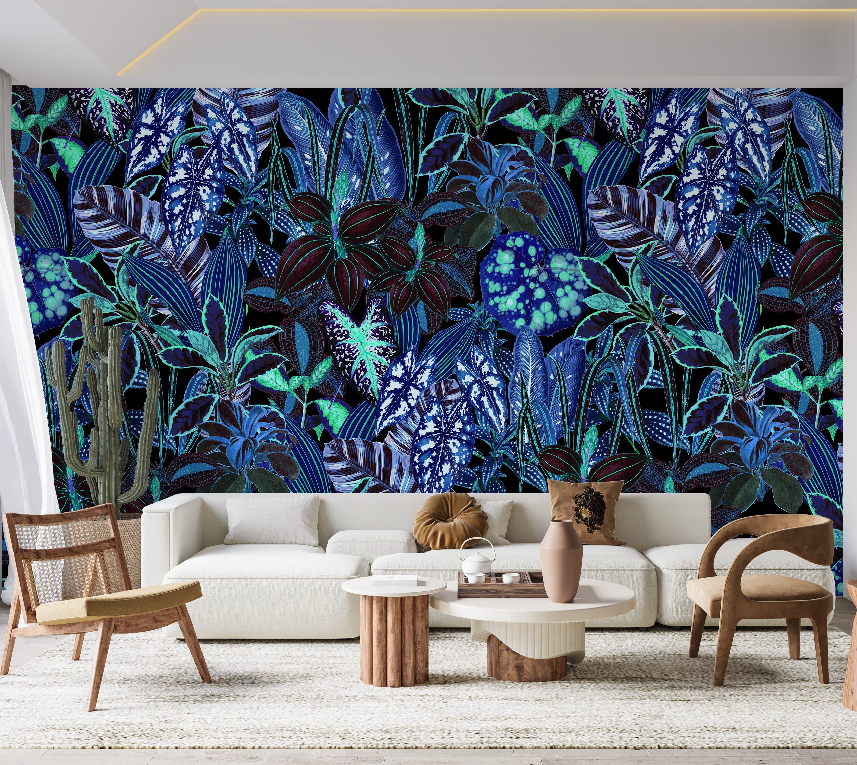 Premium Wallpaper Wall Mural - Night Blue Garden