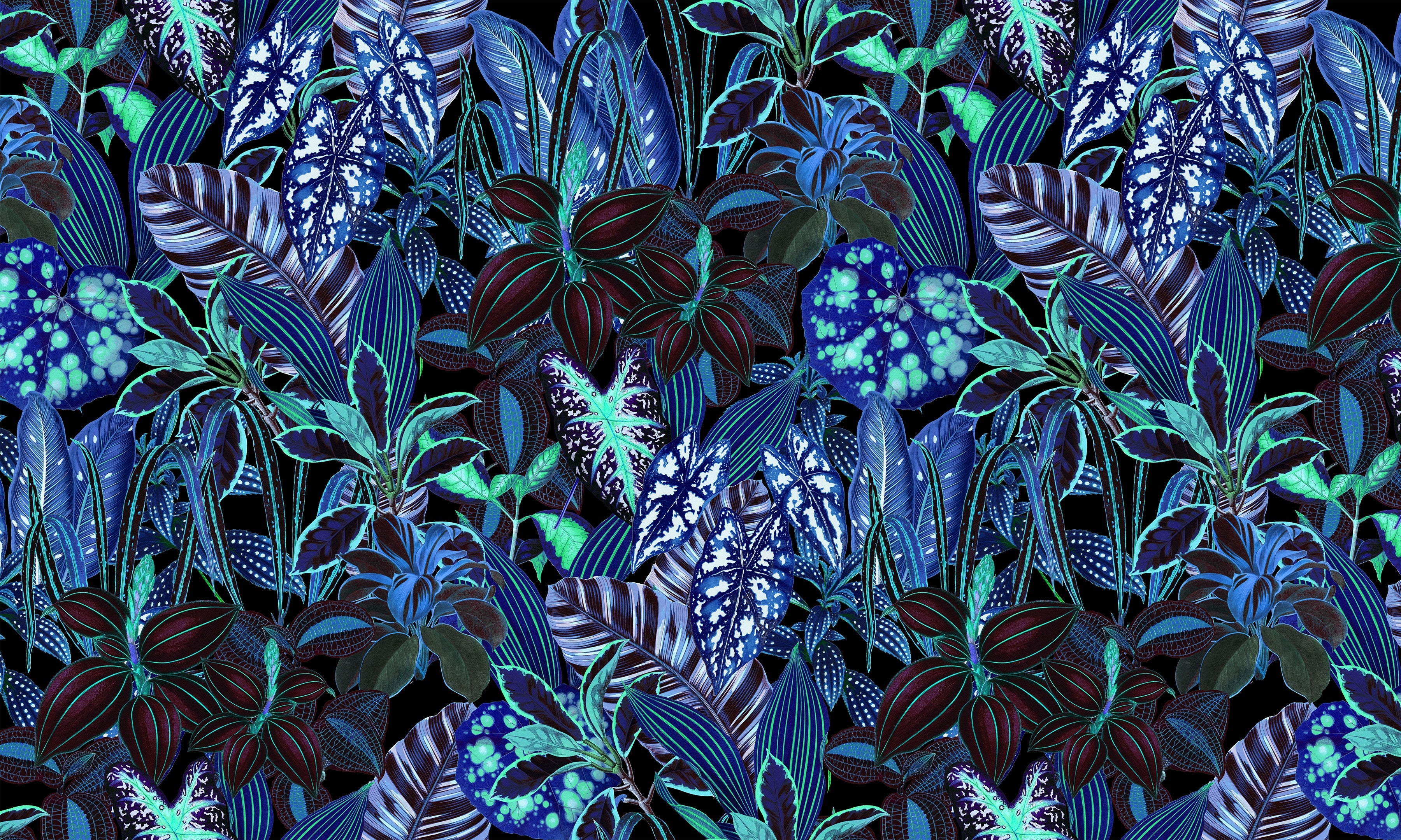 Premium Wallpaper Wall Mural - Night Blue Garden