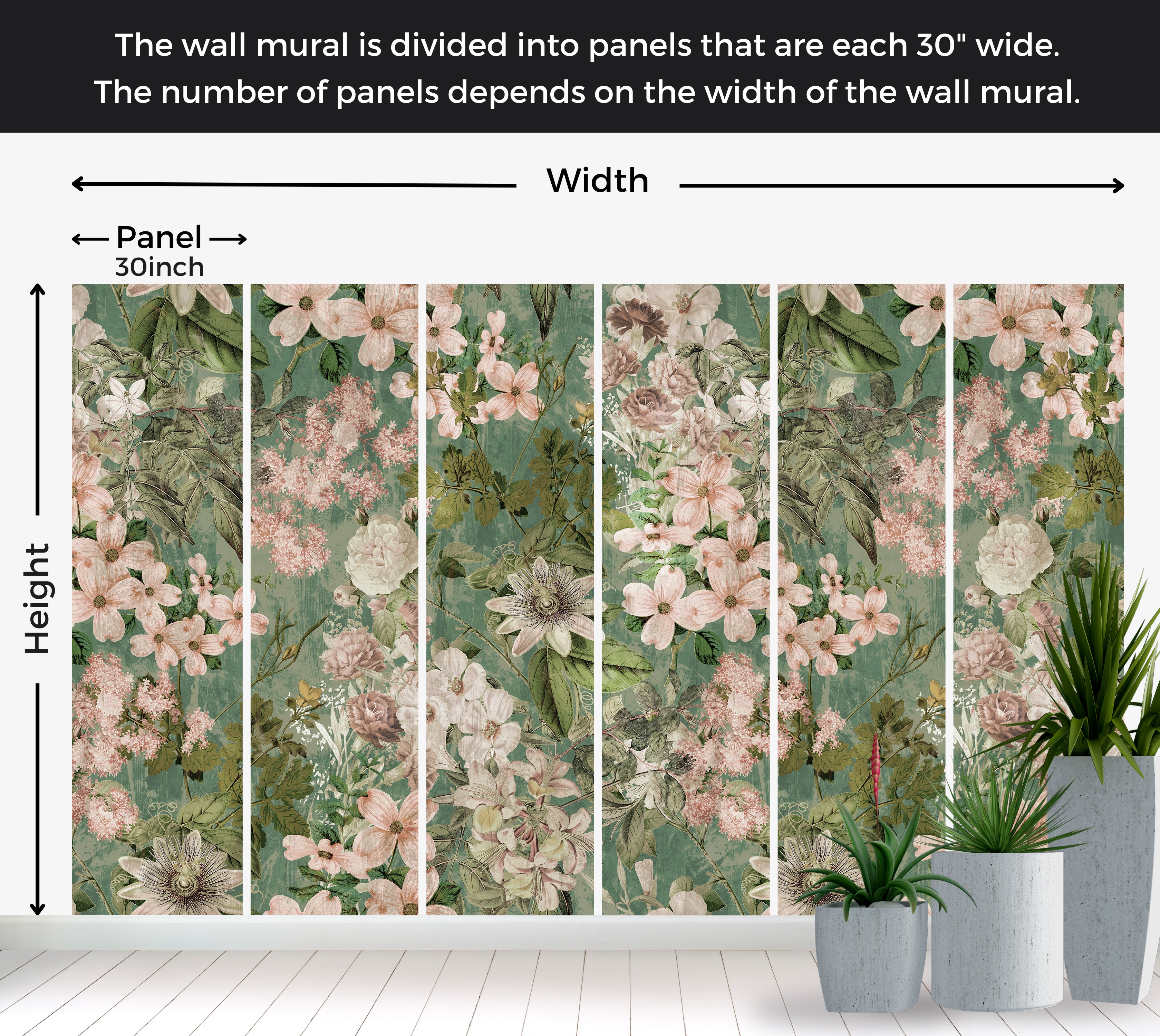 Peel & Stick Wall Mural - Garden Romance Green 60"Wx60"H