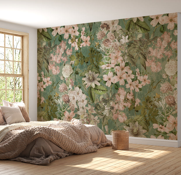 Peel & Stick Wall Mural - Garden Romance Green 60"Wx60"H