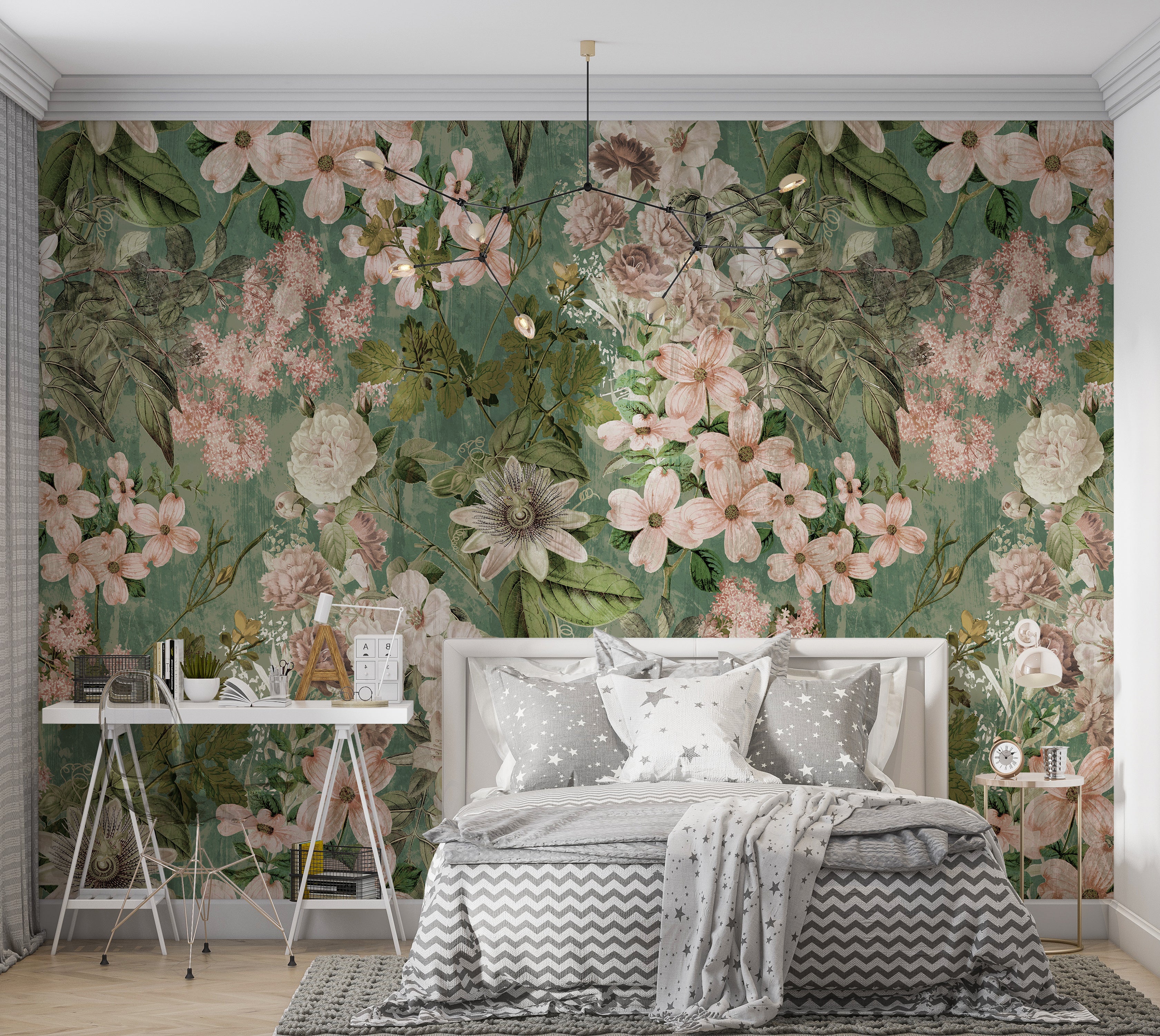 Peel & Stick Wall Mural - Garden Romance Green 60"Wx60"H