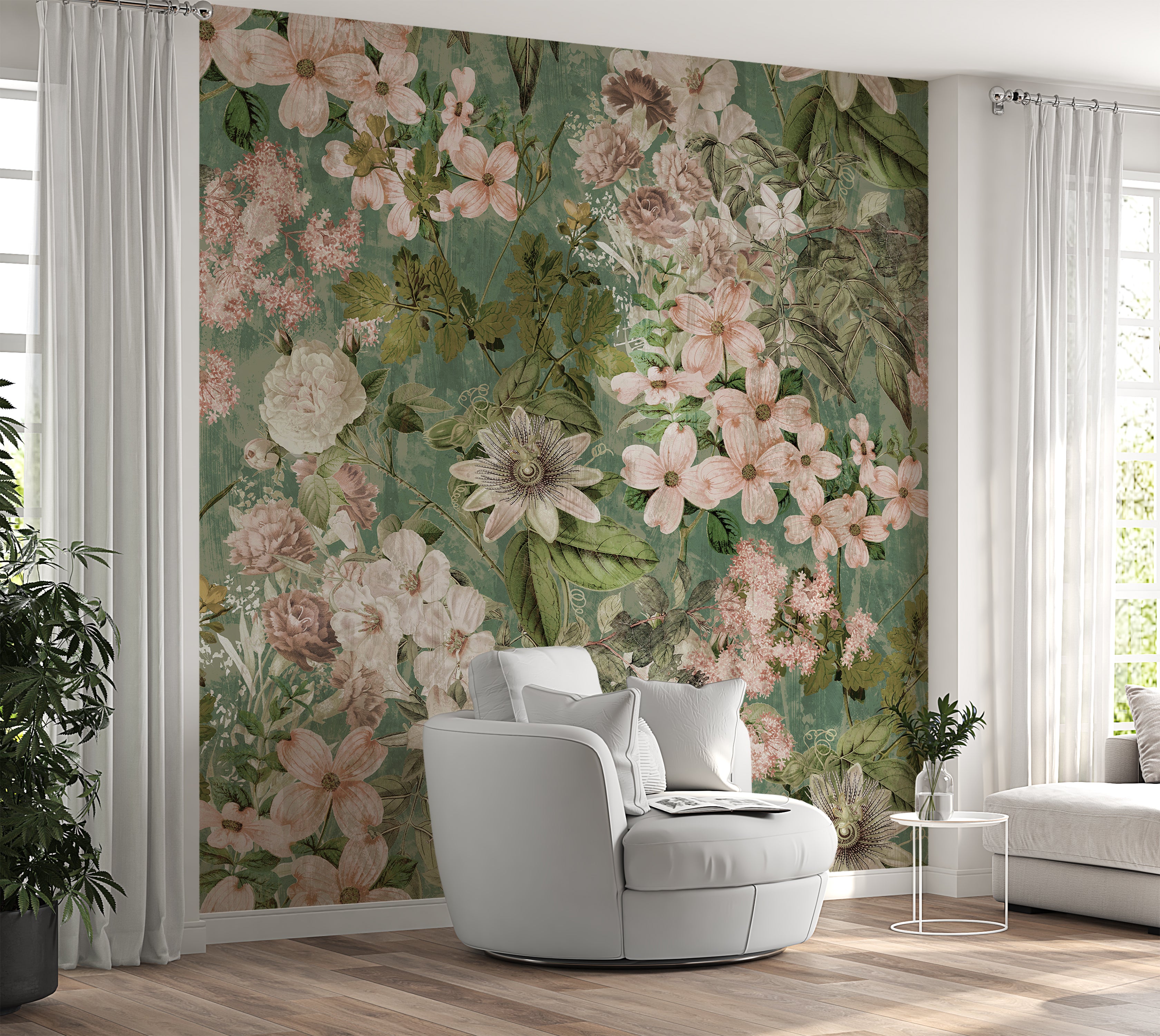 Peel & Stick Wall Mural - Garden Romance Green 60"Wx60"H