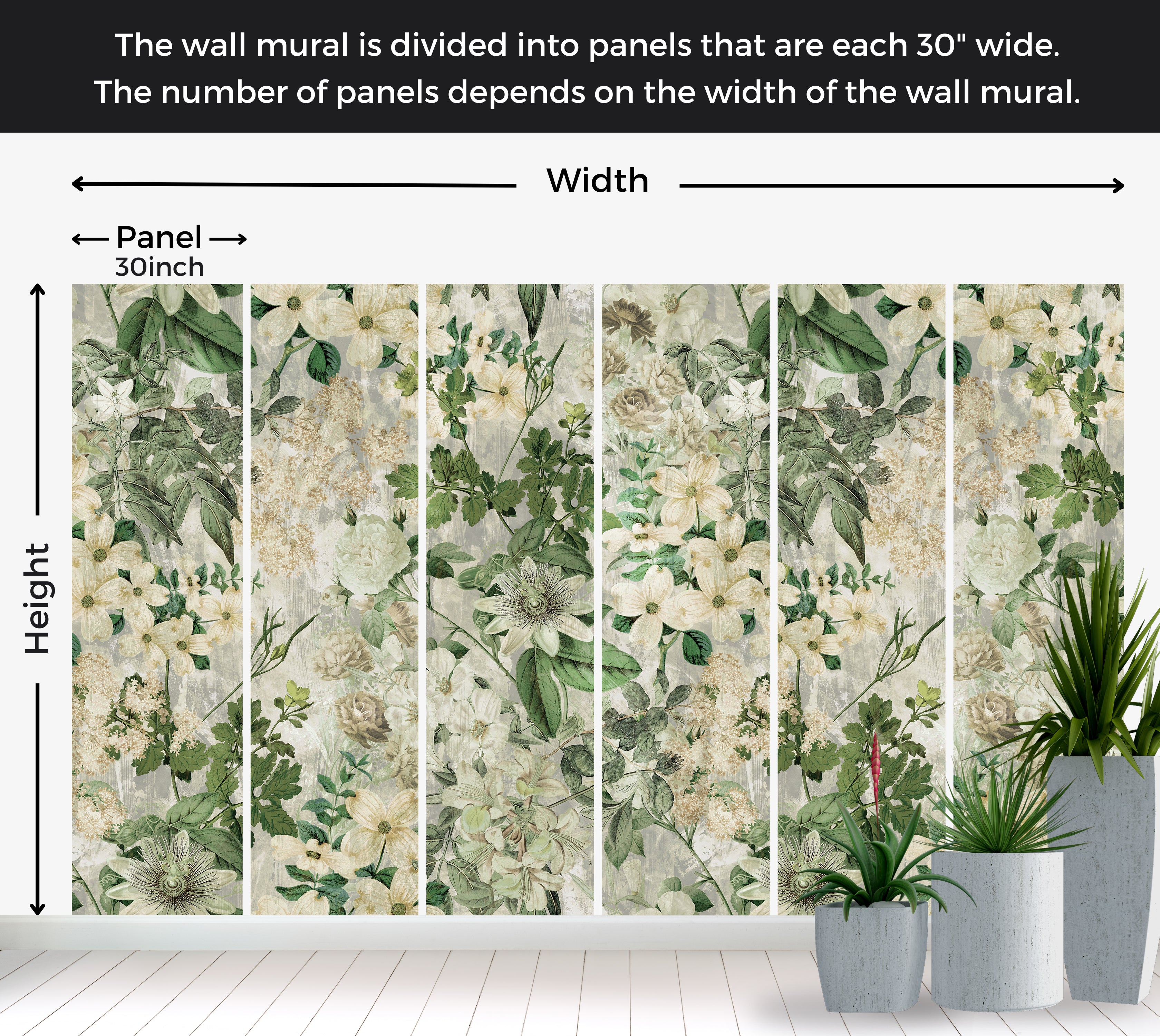 Peel & Stick Wall Mural - Garden Romance Beige 60"Wx60"H