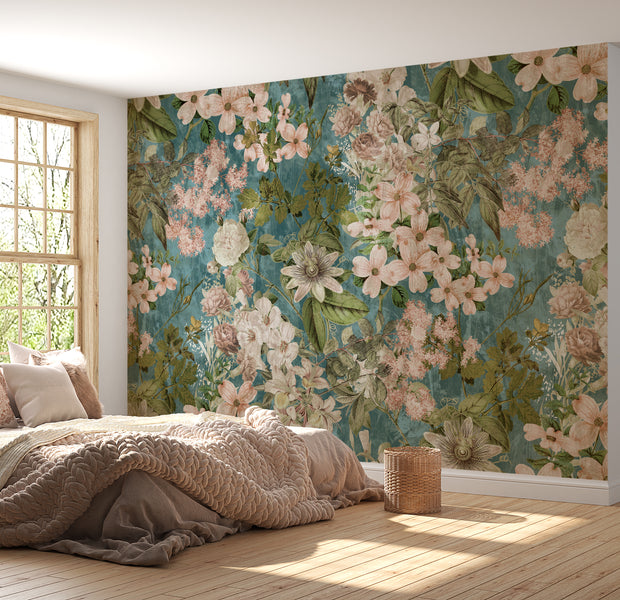 Peel & Stick Wall Mural - Garden Romance Blue 60"Wx60"H