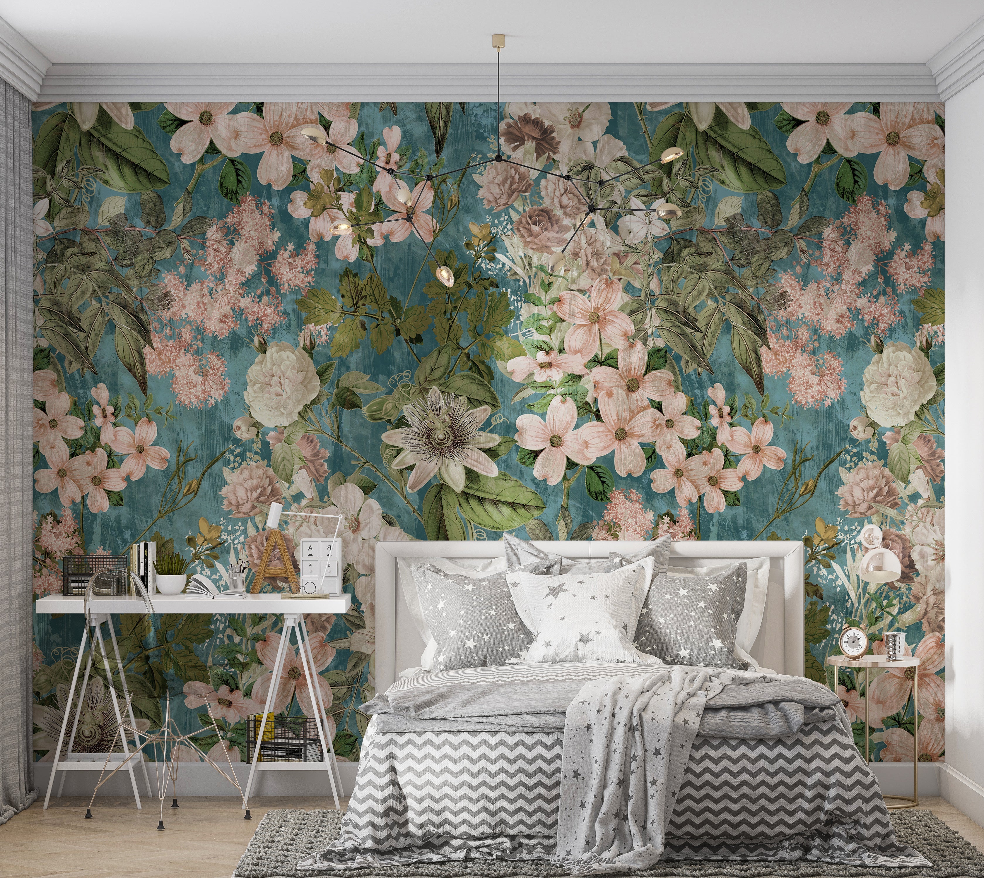 Premium Wallpaper Wall Mural - Garden Romance Blue