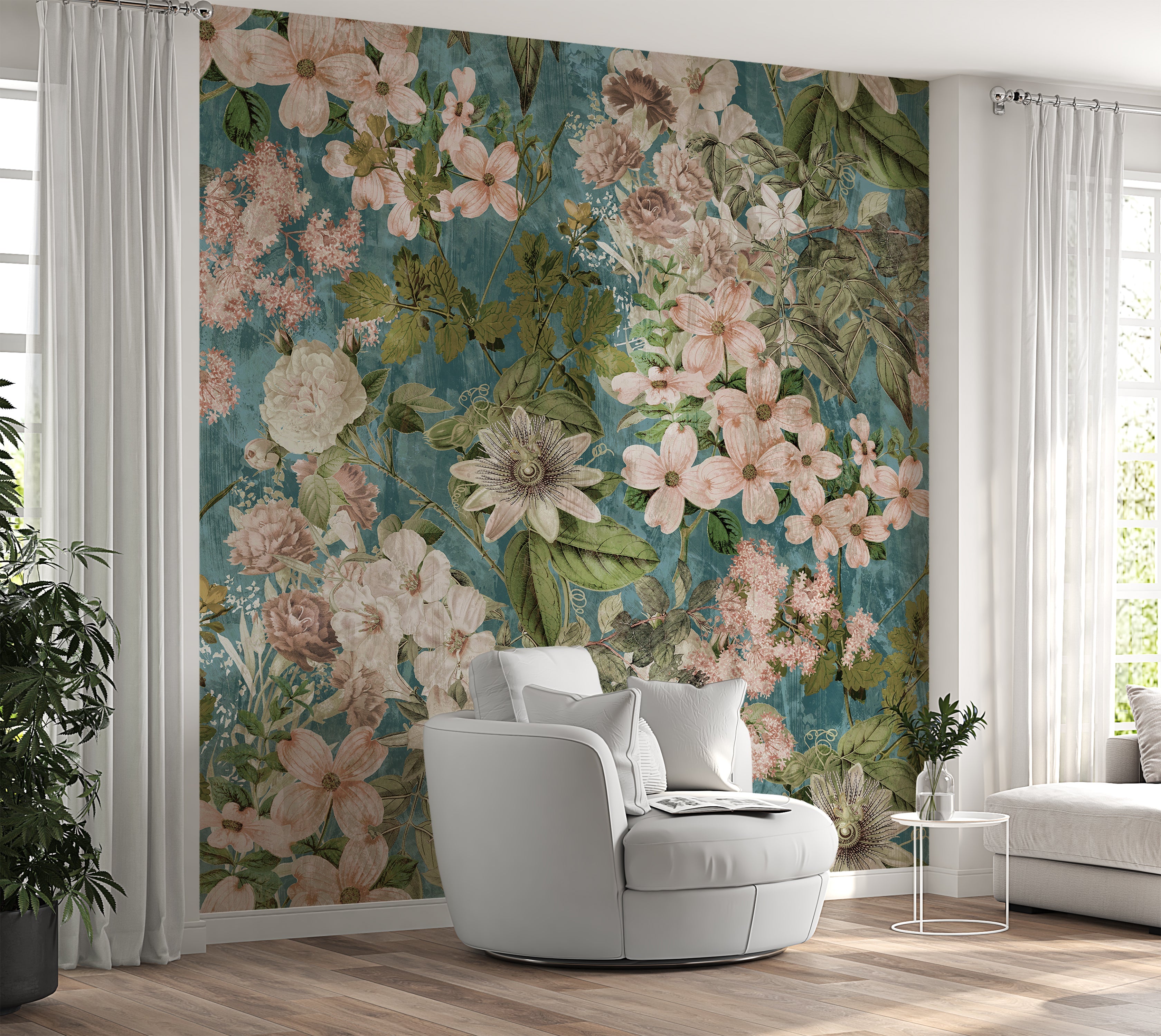 Premium Wallpaper Wall Mural - Garden Romance Blue