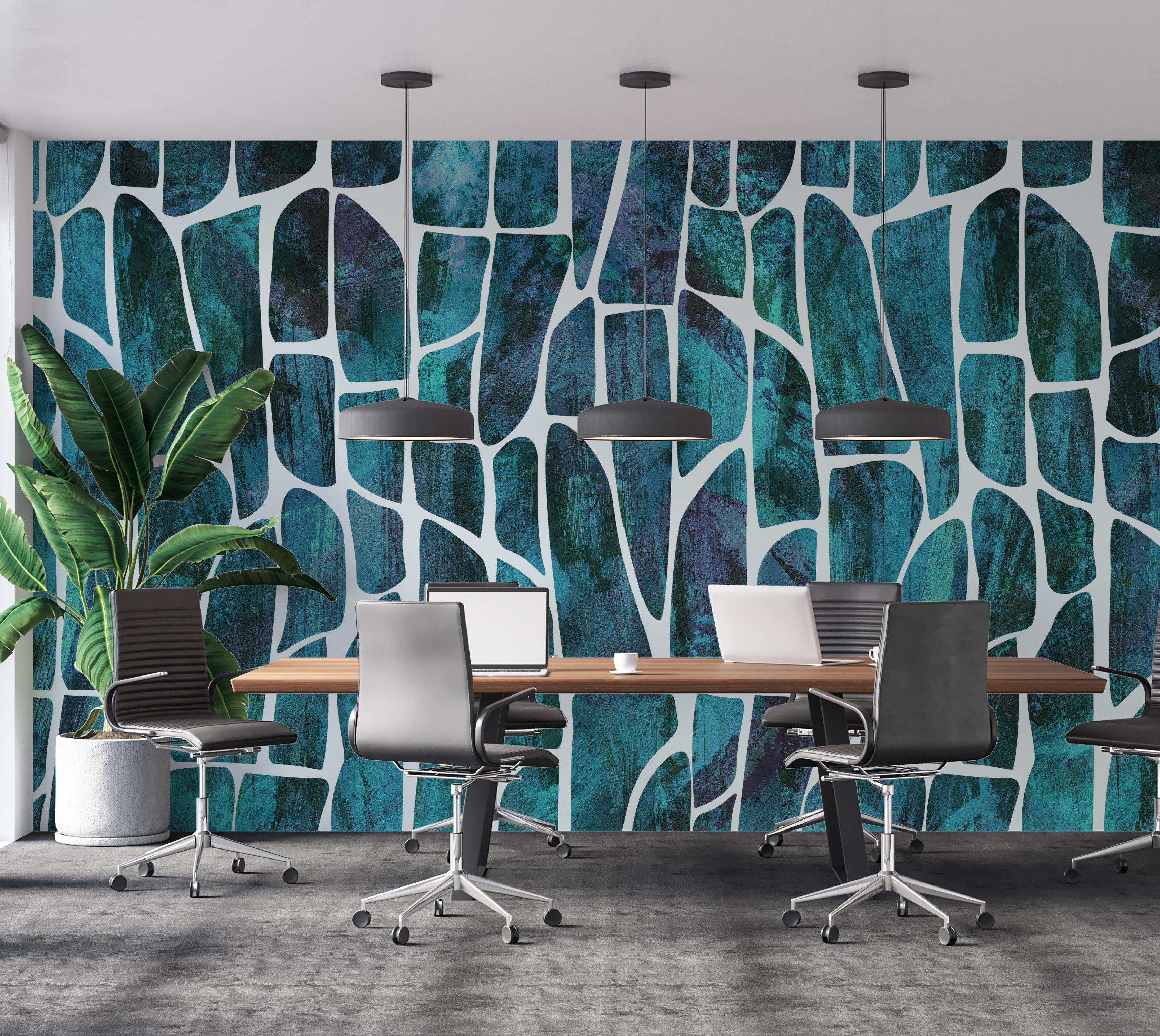 Peel & Stick Wall Mural - Geometric Pattern Blue 60"Wx60"H