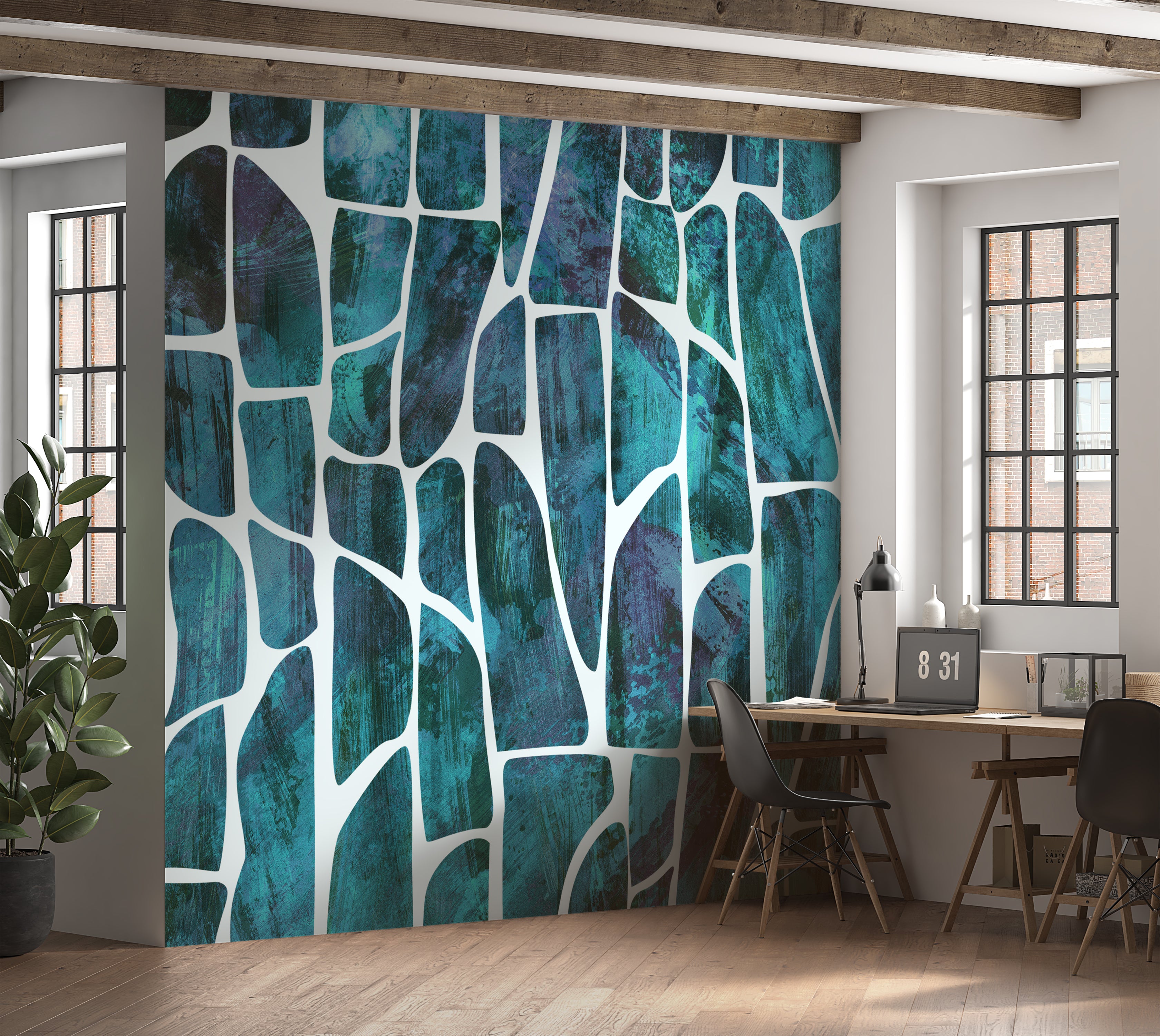 Peel & Stick Wall Mural - Geometric Pattern Blue 60"Wx60"H