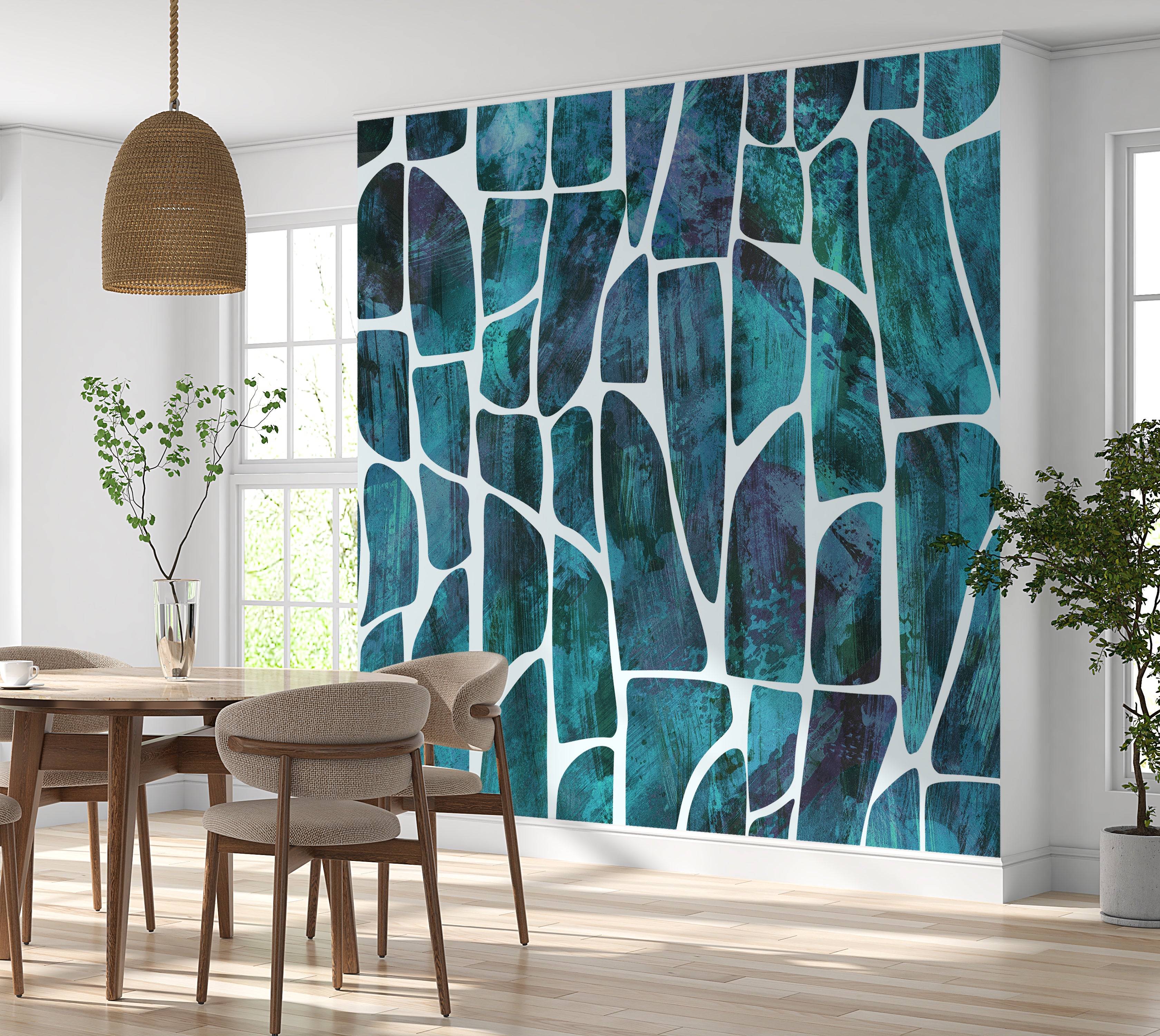 Peel & Stick Wall Mural - Geometric Pattern Blue 60"Wx60"H