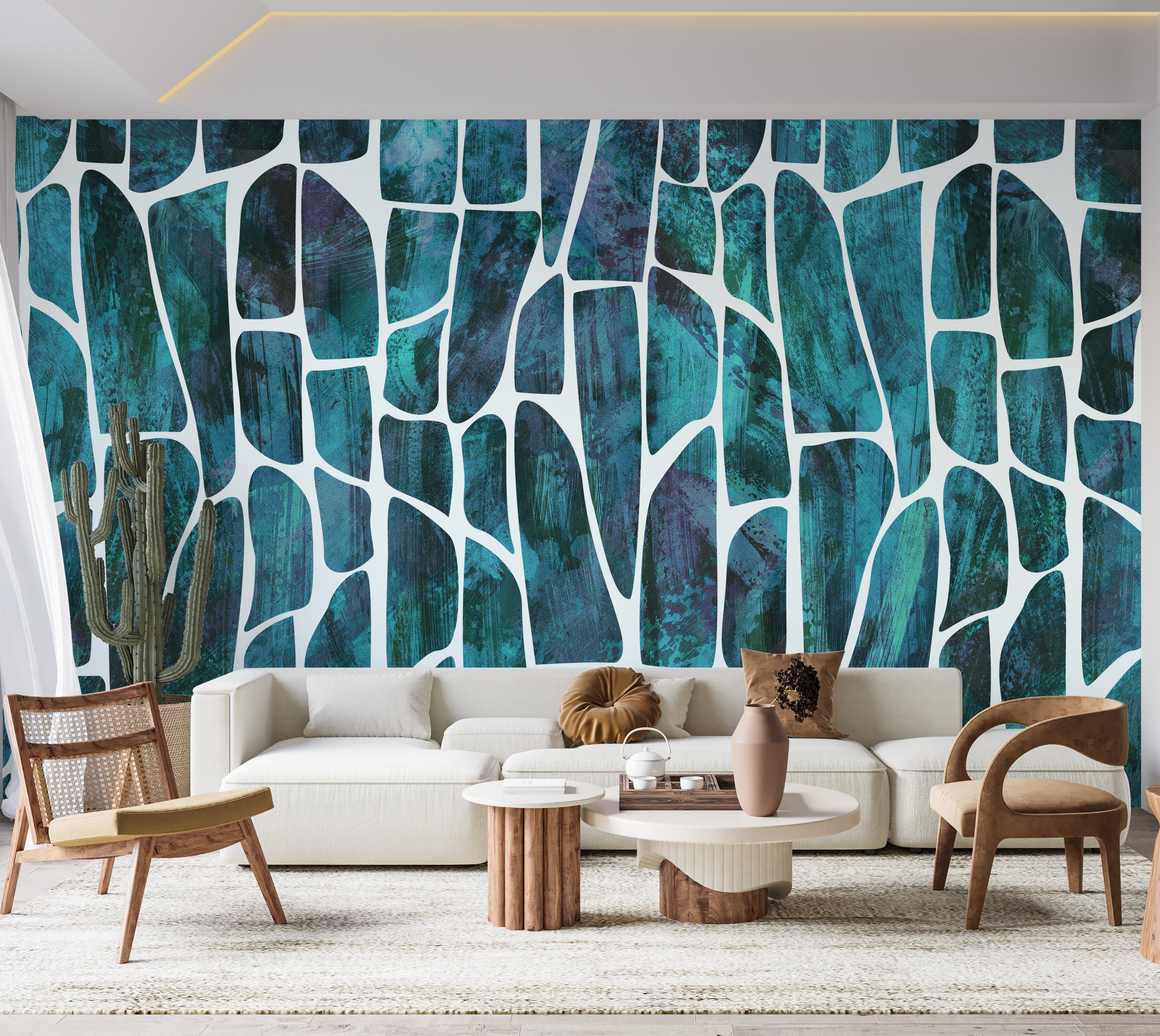 Peel & Stick Wall Mural - Geometric Pattern Blue 60"Wx60"H