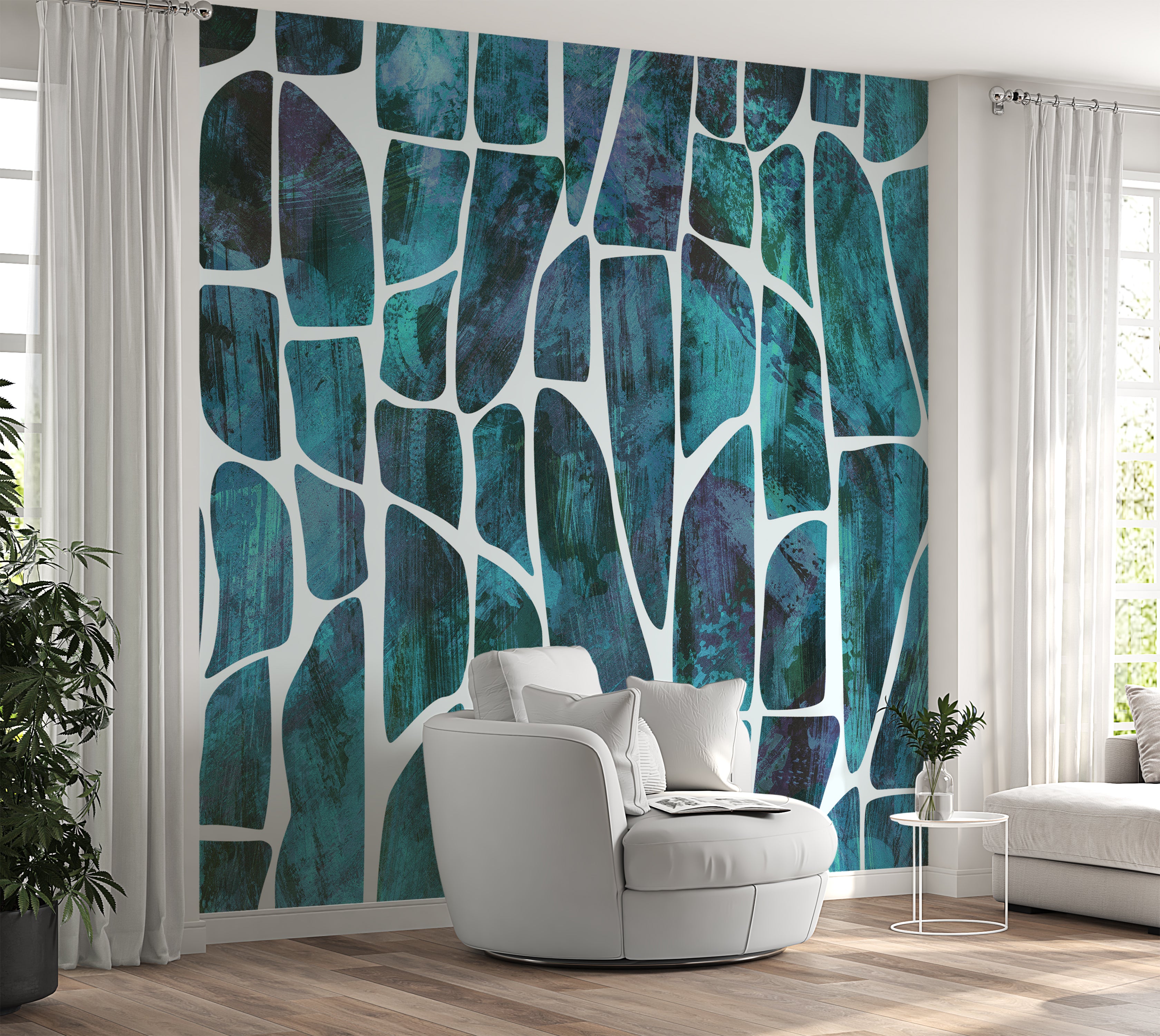 Peel & Stick Wall Mural - Geometric Pattern Blue 60"Wx60"H