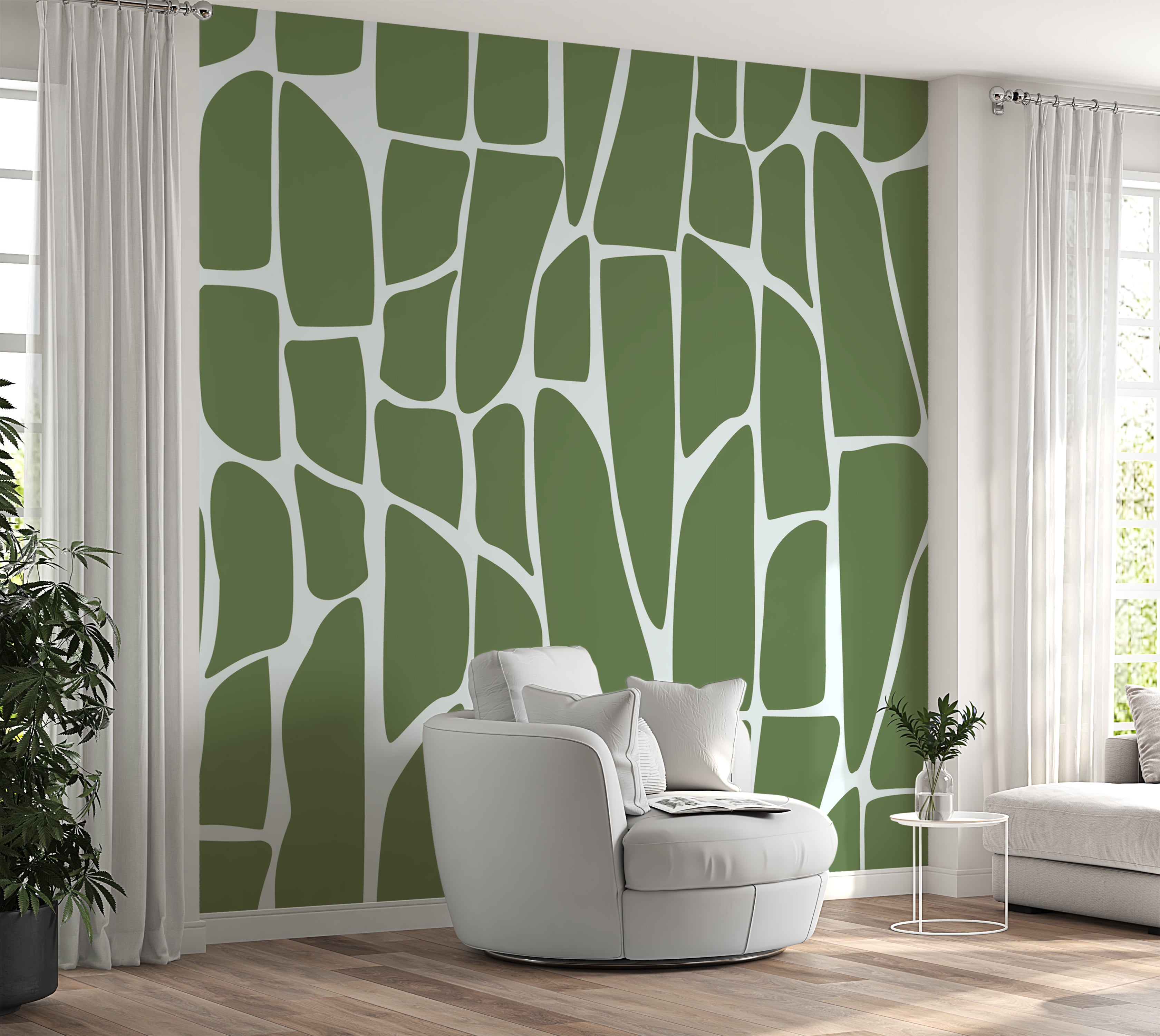 Peel & Stick Wall Mural - Geometric Pattern Green 60"Wx60"H