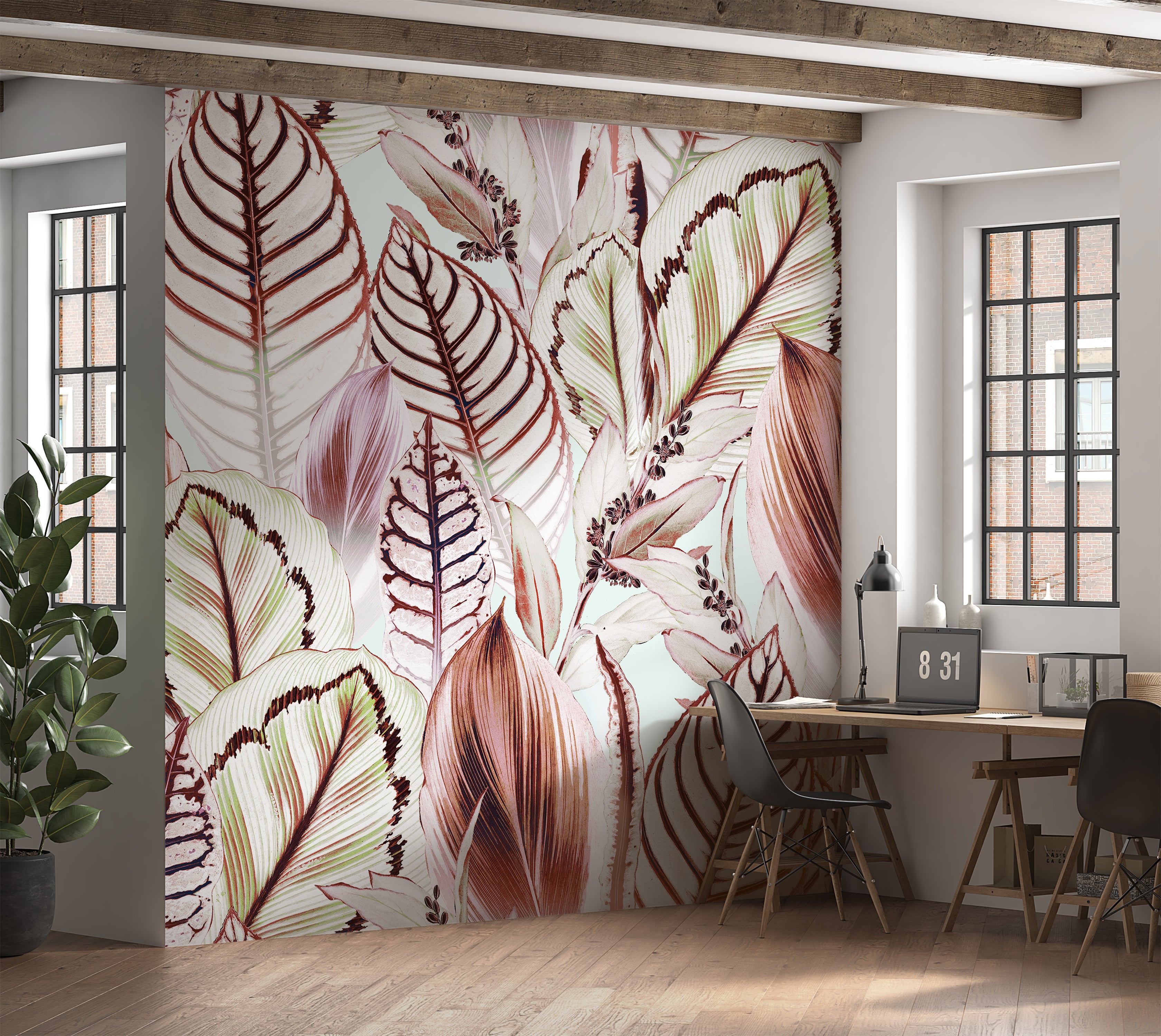 Peel & Stick Wall Mural - Tropical Leaf Mix 60"Wx60"H