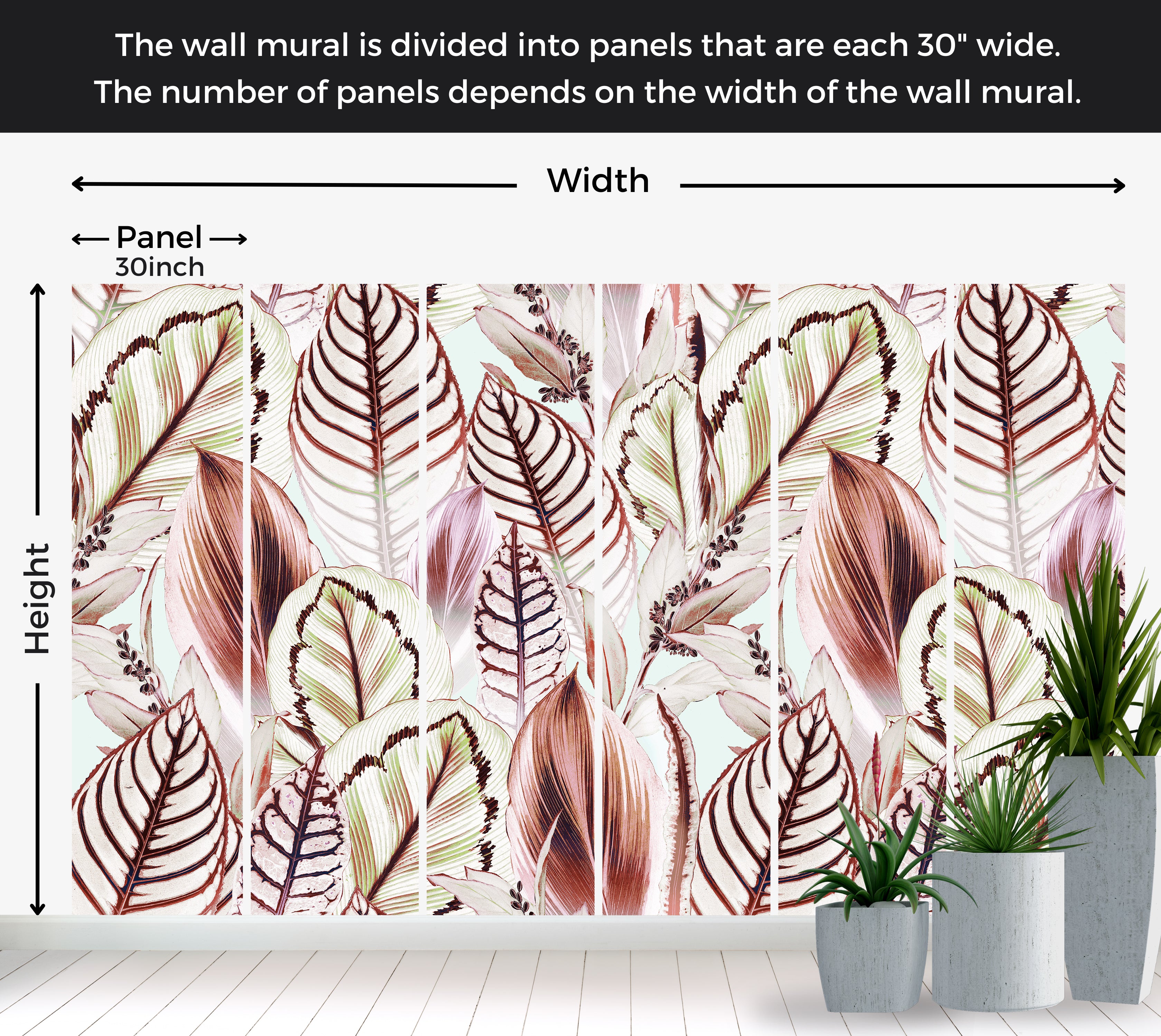 Peel & Stick Wall Mural - Tropical Leaf Mix 60"Wx60"H