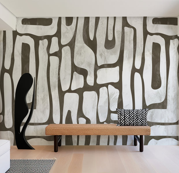 Peel & Stick Wall Mural - Earthy Shapes Smoky Gray 60"Wx60"H