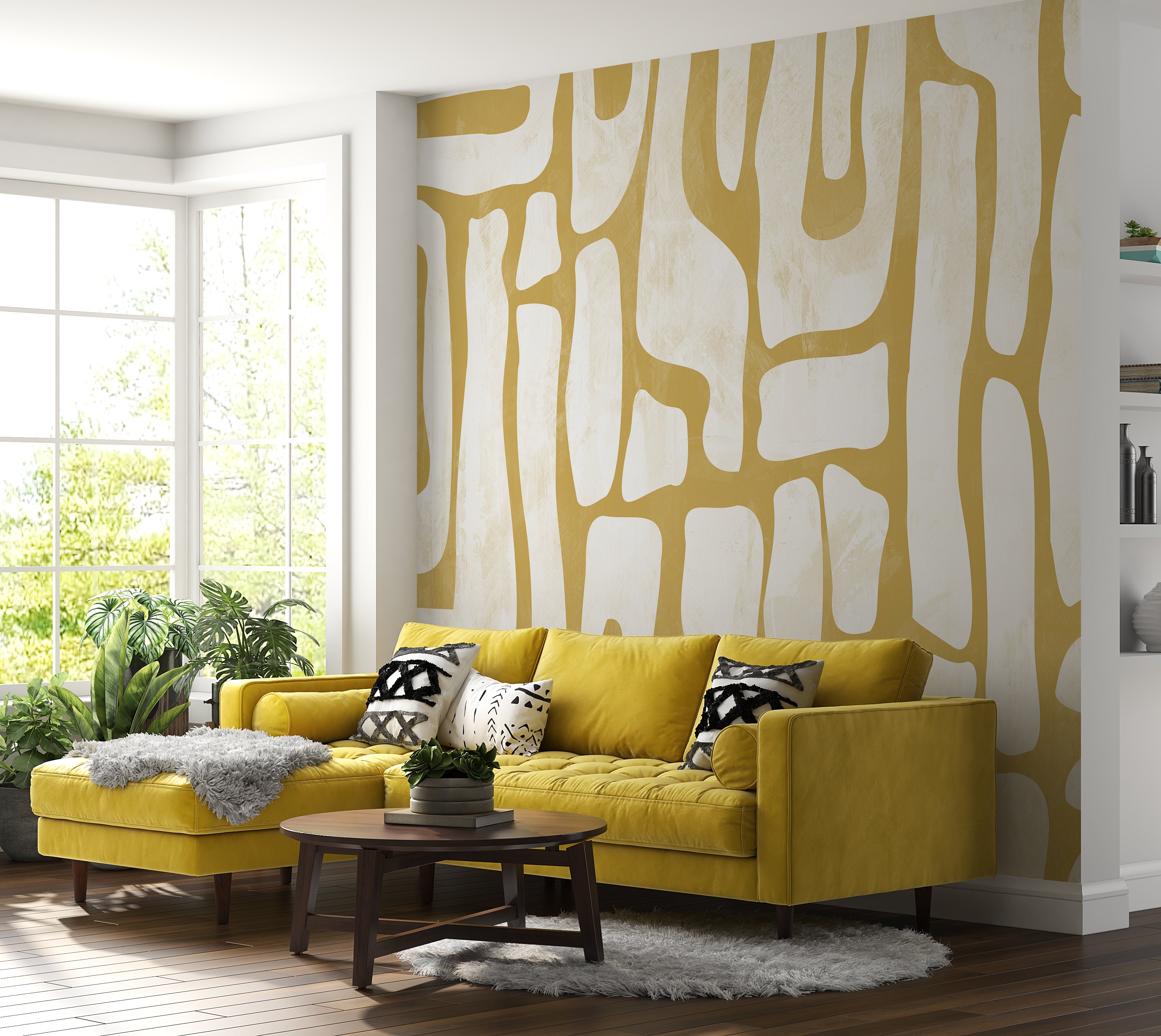 Premium Wallpaper Wall Mural - Earthy Shapes Ocher Yellow