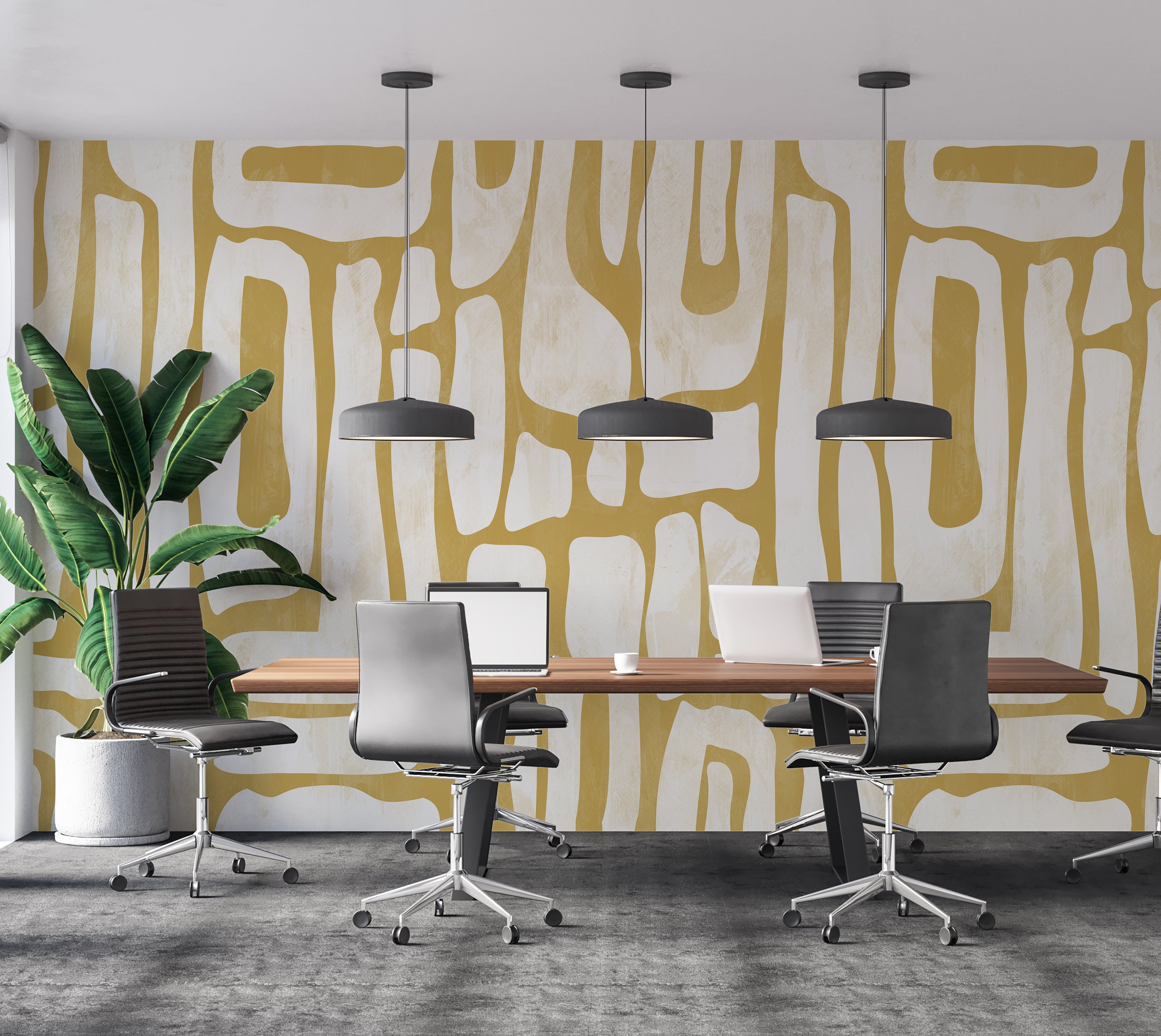 Premium Wallpaper Wall Mural - Earthy Shapes Ocher Yellow