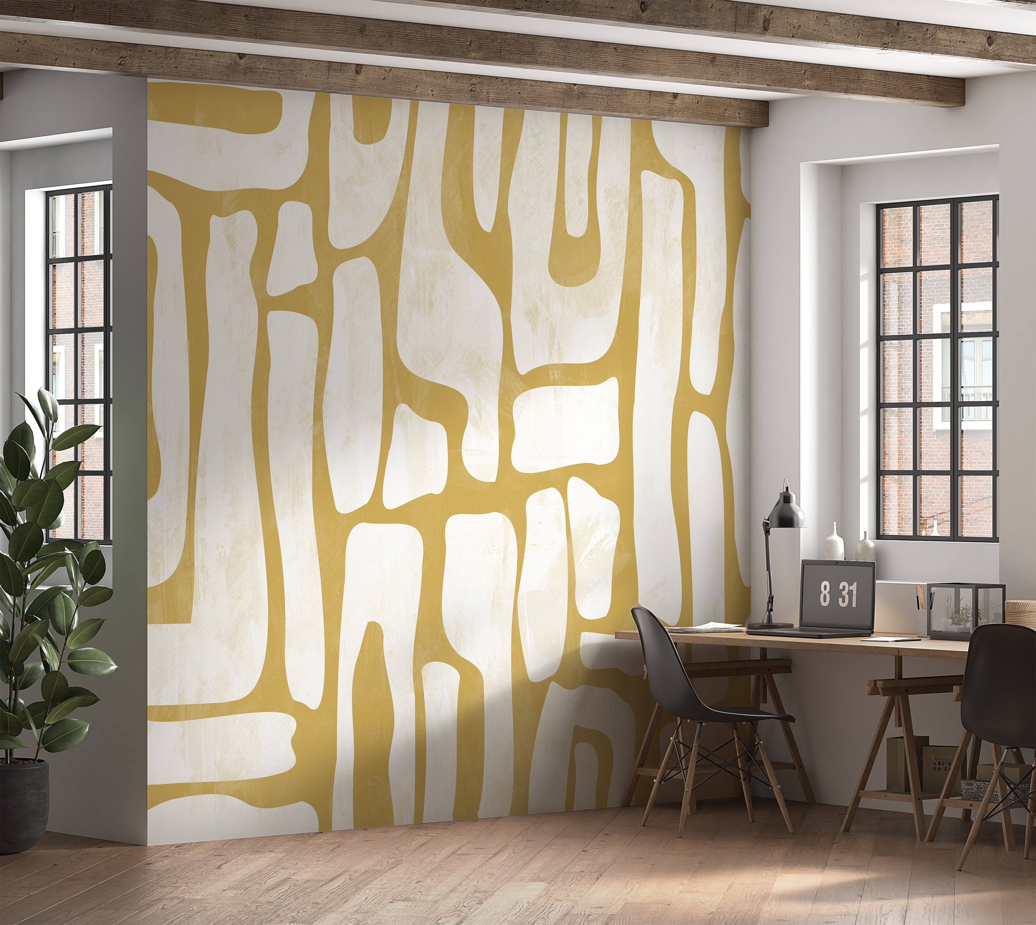 Premium Wallpaper Wall Mural - Earthy Shapes Ocher Yellow