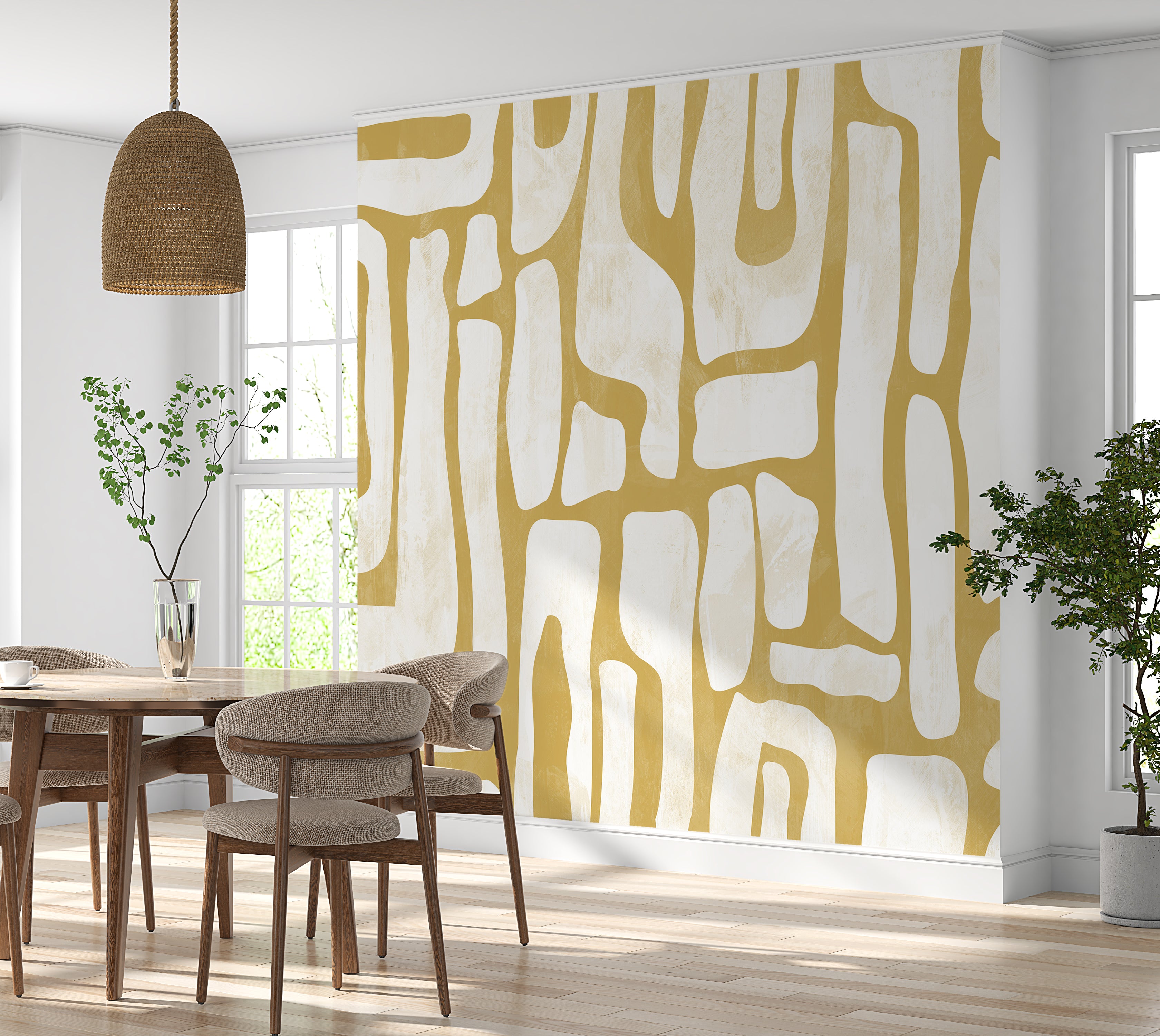 Peel & Stick Wall Mural - Earthy Shapes Ocher Yellow 60"Wx60"H