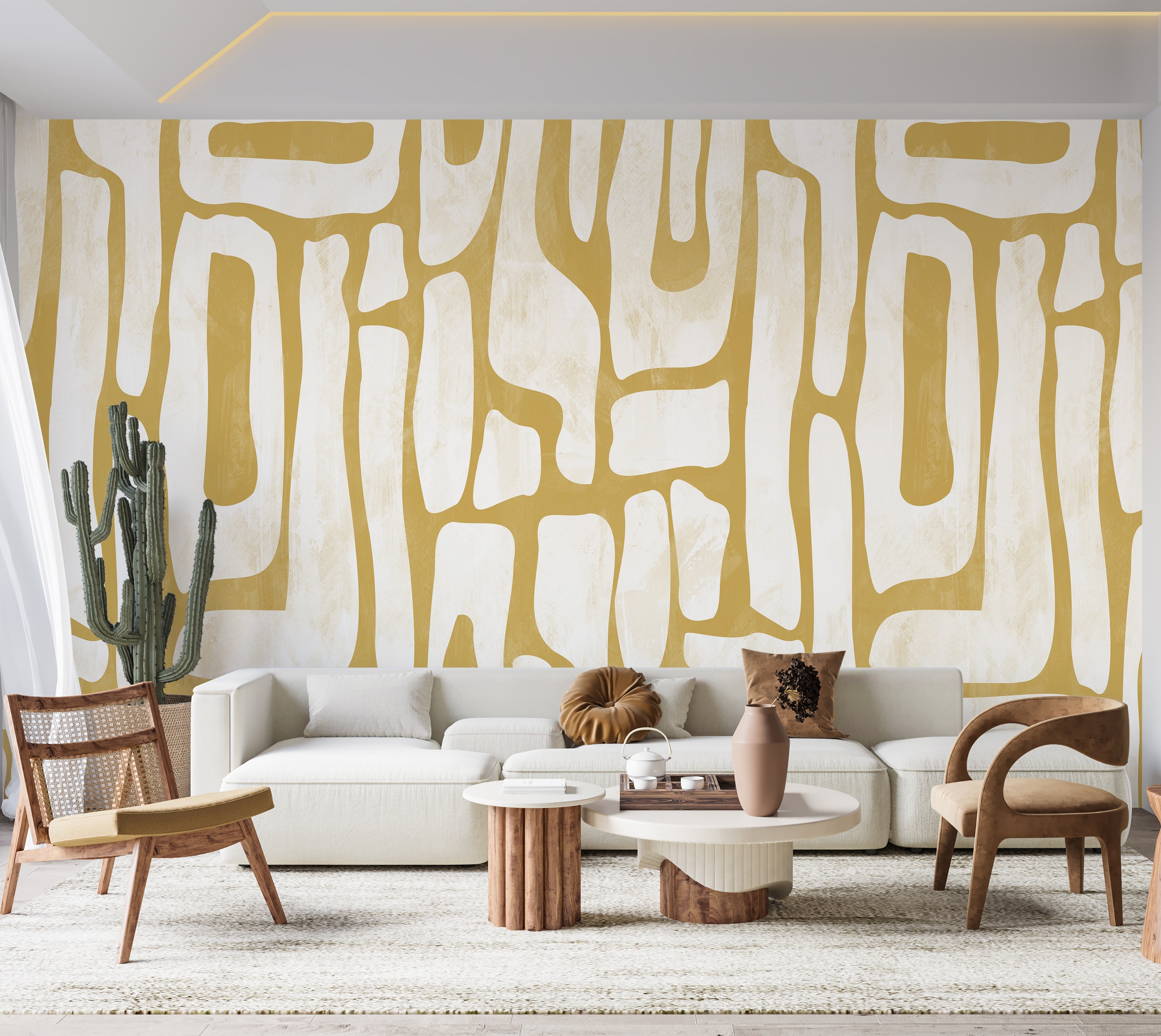 Premium Wallpaper Wall Mural - Earthy Shapes Ocher Yellow