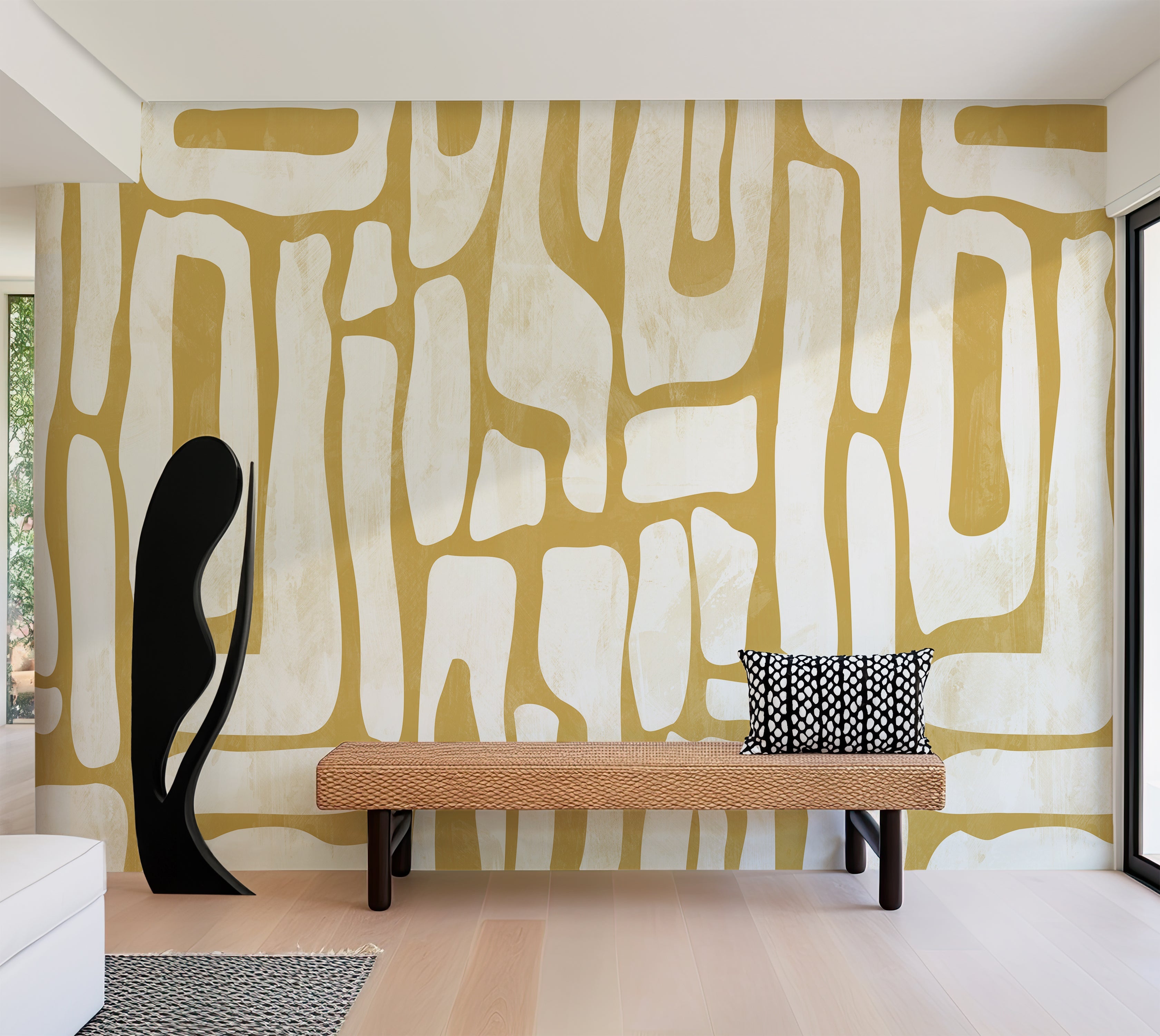 Premium Wallpaper Wall Mural - Earthy Shapes Ocher Yellow