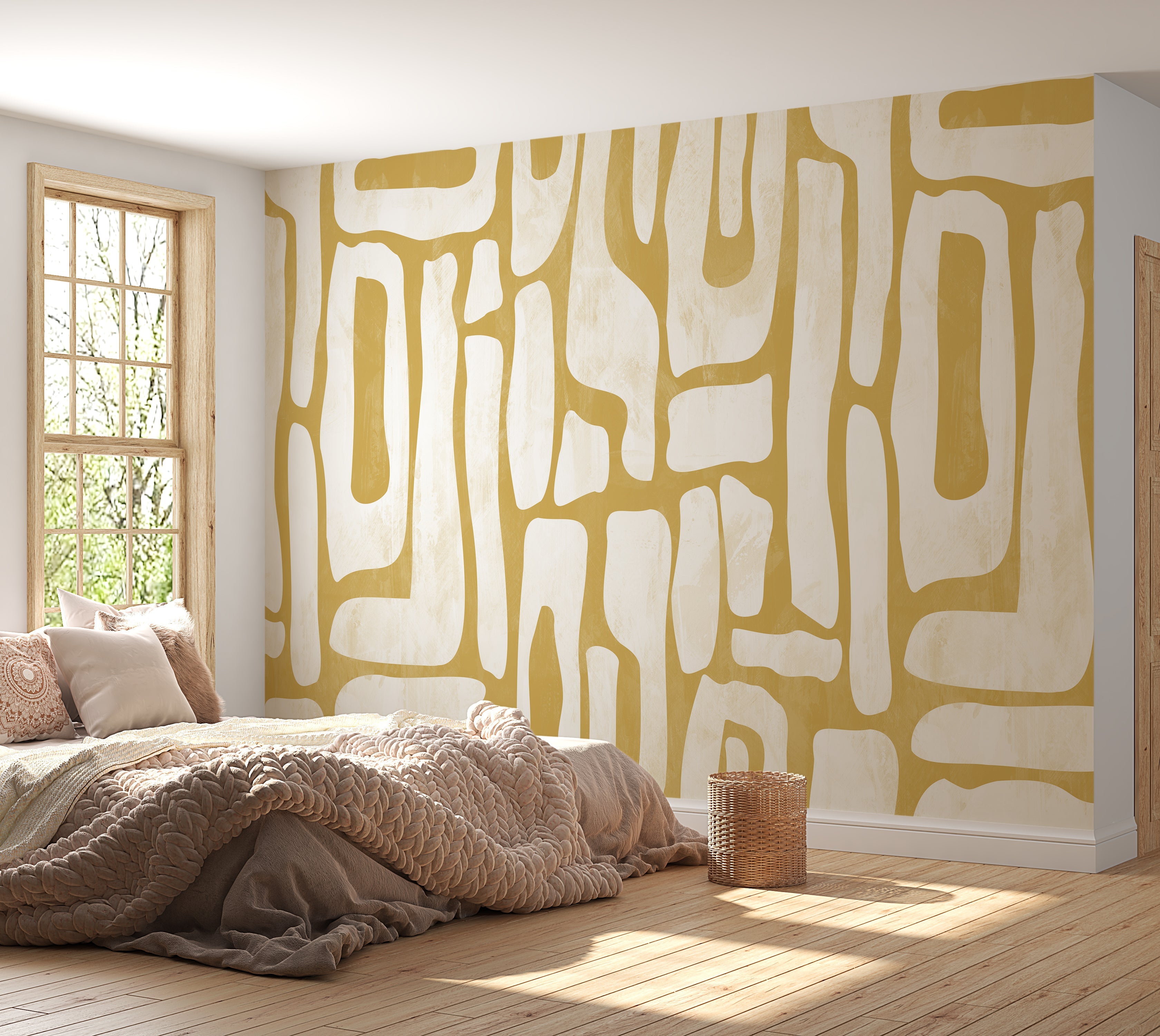 Premium Wallpaper Wall Mural - Earthy Shapes Ocher Yellow