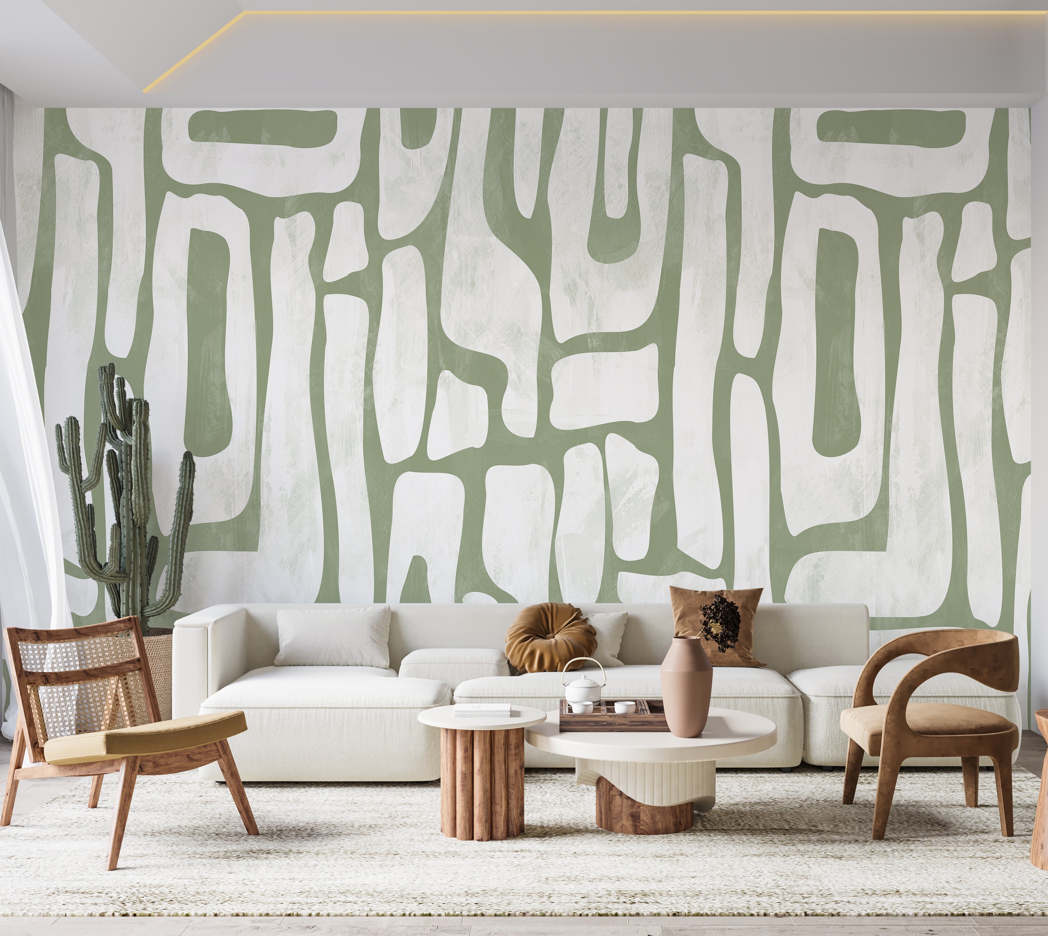 Premium Wallpaper Wall Mural - Earthy Shapes Sage Green