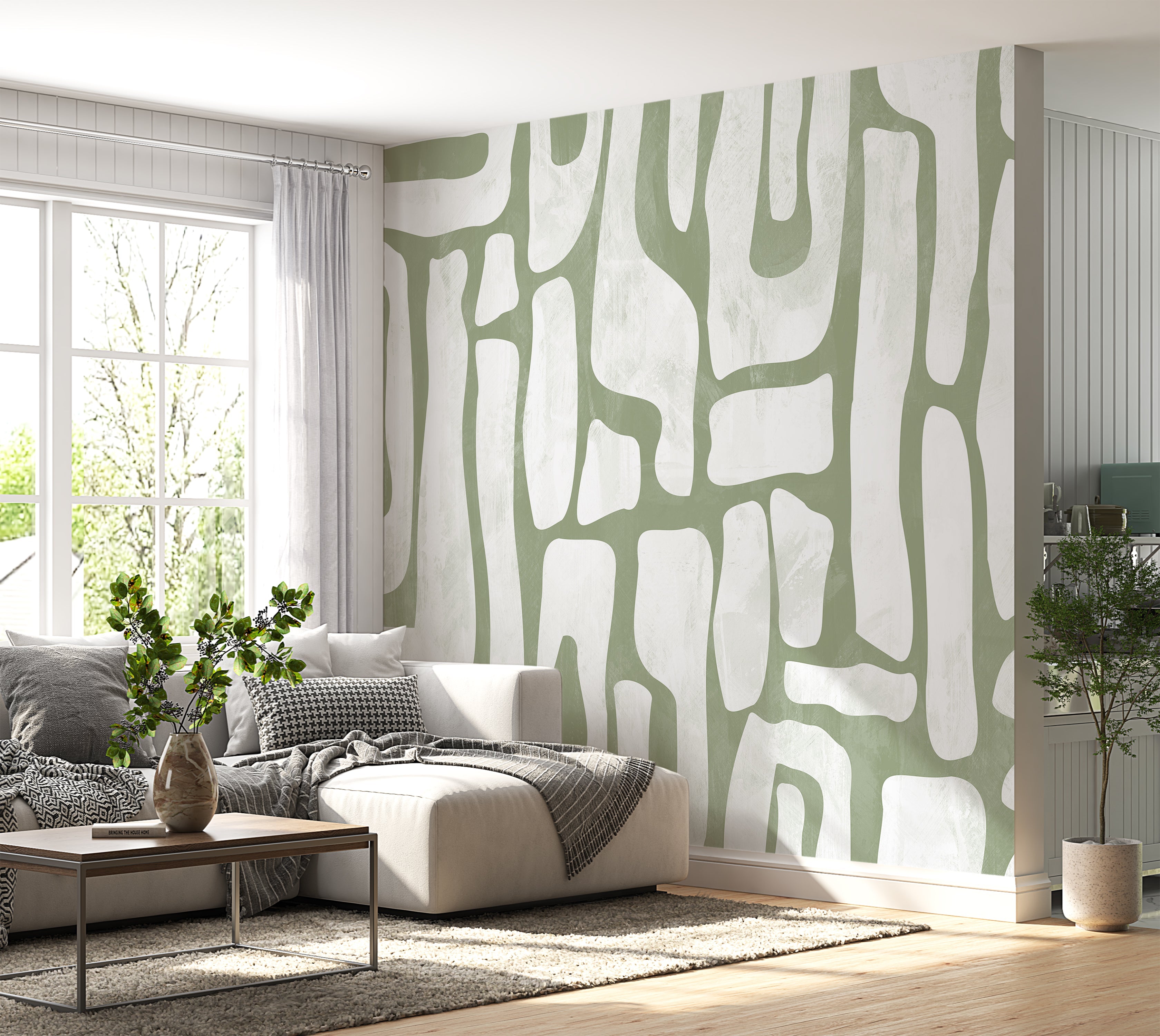 Premium Wallpaper Wall Mural - Earthy Shapes Sage Green